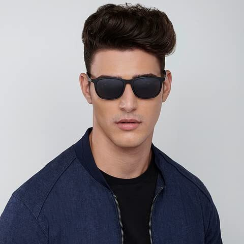 VINCENT CHASE EYEWEAR By Lenskart | Full Rim Square | Polarized and 100% UV Protected Sunglasses | Men & Women | Large | LA S13163 (Color-Black/Lens Grey)-Pack of 1