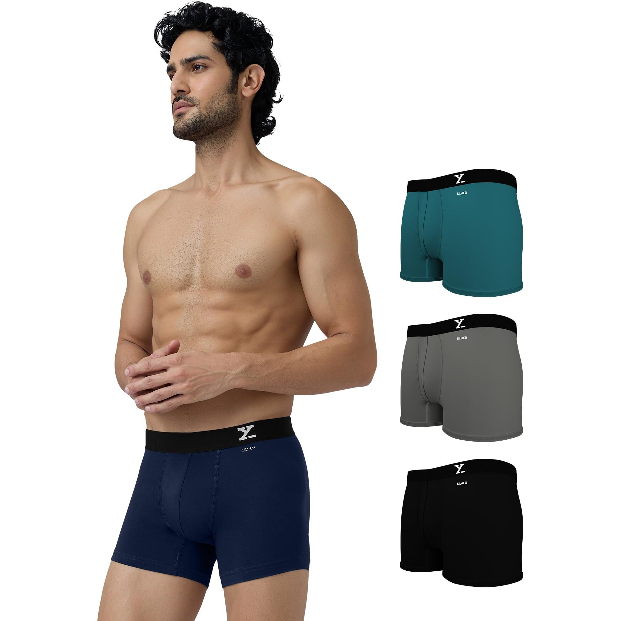 XYXX Men Cotton Trunk, Regular Fit, Solid, Pack of 4, XYTRNK4PCKN55L, Black Iris+Legion Blue+Frost Grey+Black, L