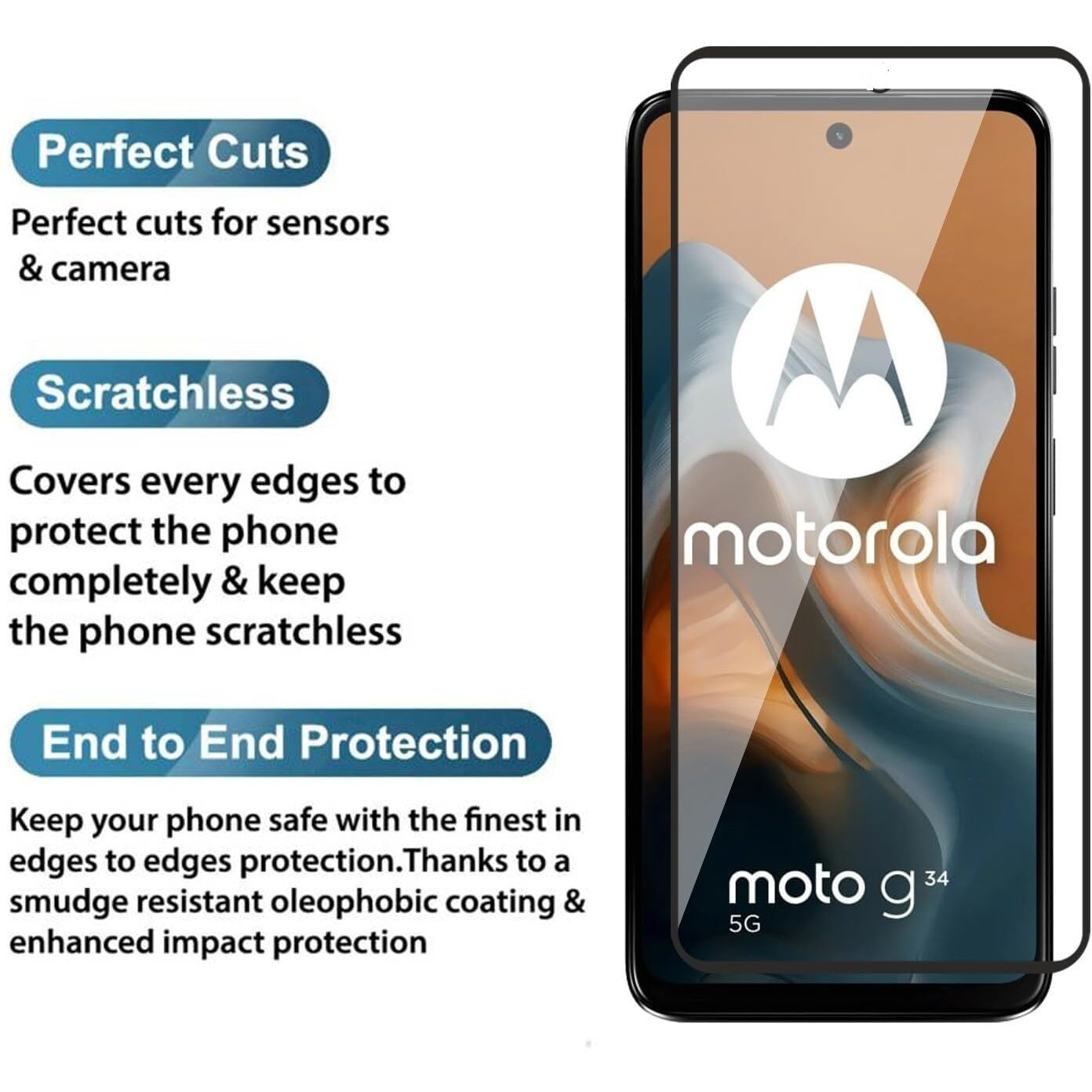DD SON Tempered Glass Screen Protector Compatible for Moto G34 5G / Moto G45 5G (11D) with Edge to Edge Coverage and Easy Installation kit,Black