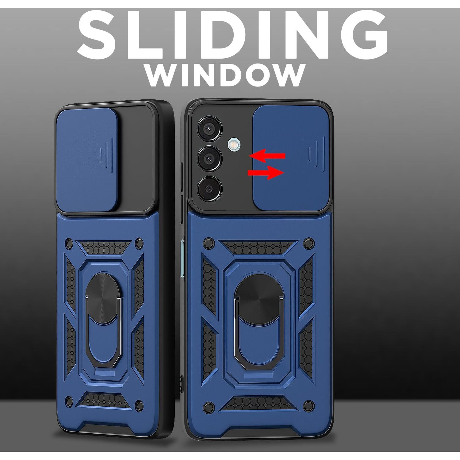 Pikkme D10 Tough Armor Bumper Case | 360 Protection Case | Sliding Camera Shield Cover & Ring Holder Stand Back Cover for Samsung Galaxy M35 5G (Blue)