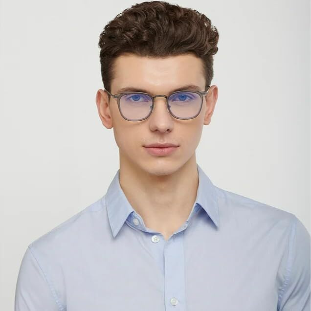 LENSKART BLU | Bluecut & Antiglare Computer Eyeglasses | Gaming Glasses | Grey Full Rim Square Shape | For Men & Women | Medium | LB E13529