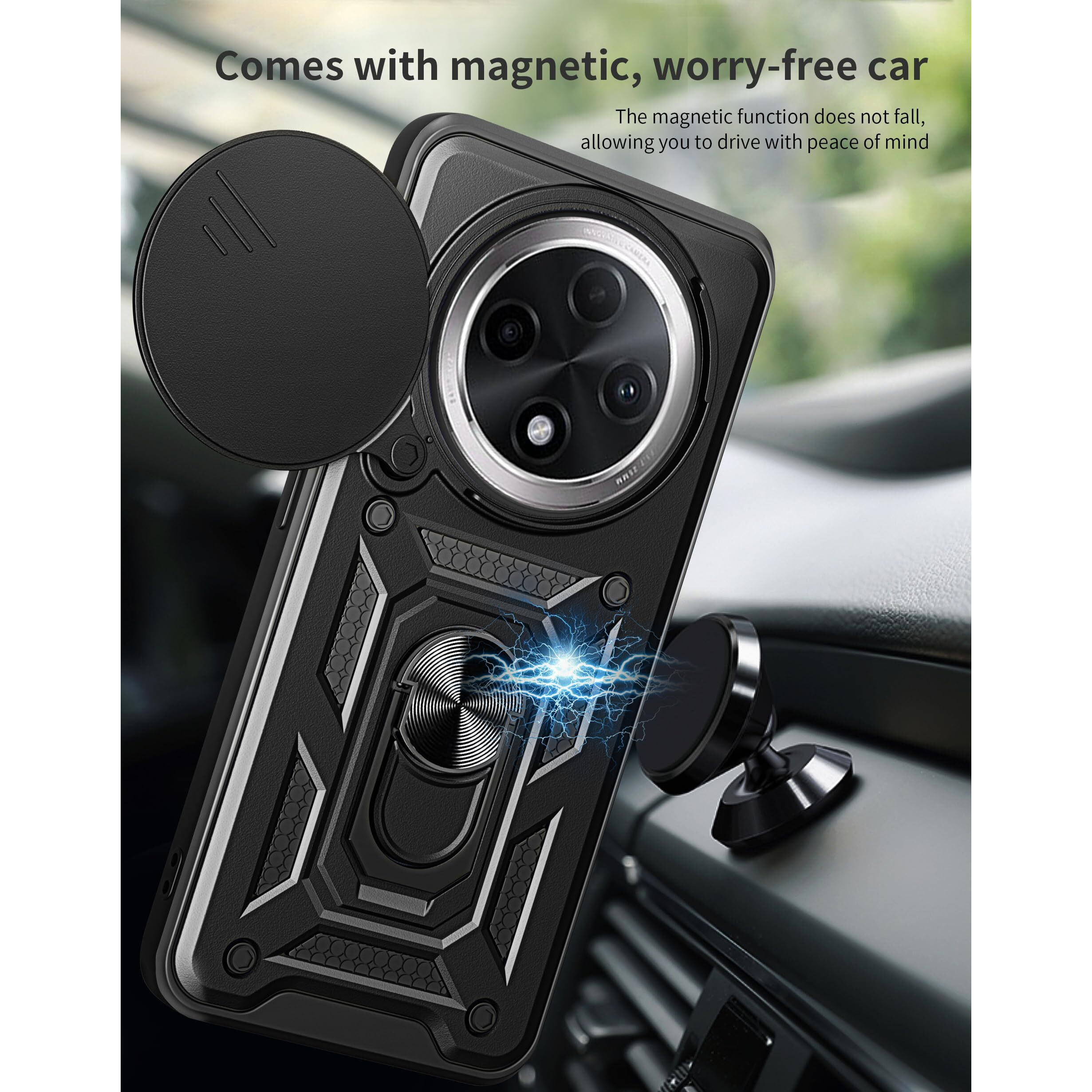 SPAZY CASE Oppo F27 Pro Plus 5G Back Cover | Heavy Duty Hybrid Case with 360 Degree Rotating Finger Ring Holder + Slider Shutter Camera Protection Case for Oppo F27 Pro Plus 5G 5G - Black