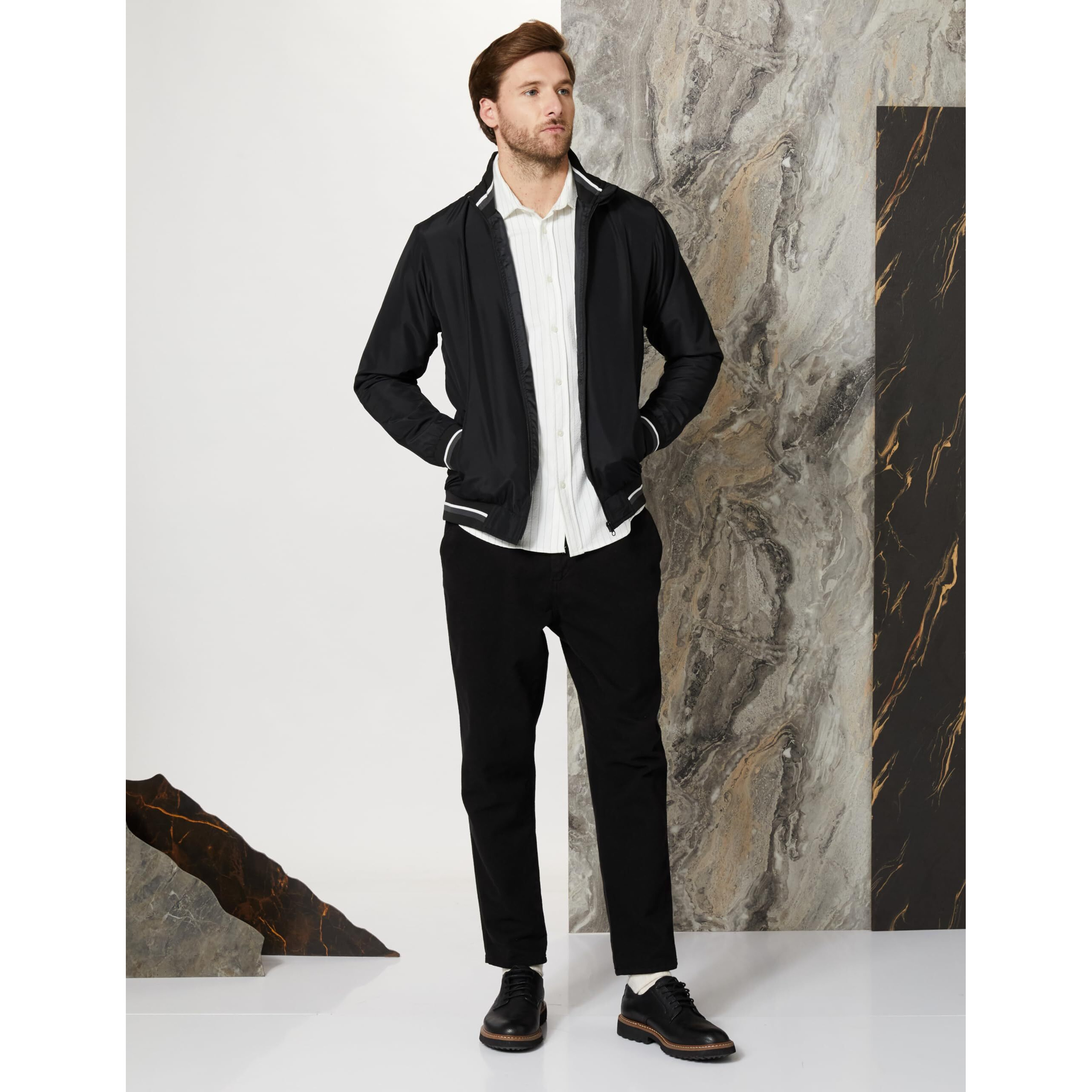 Amazon Brand - Symbol Men's Polyester Light Weight Casual Lined Standard Length Jacket Black1 M