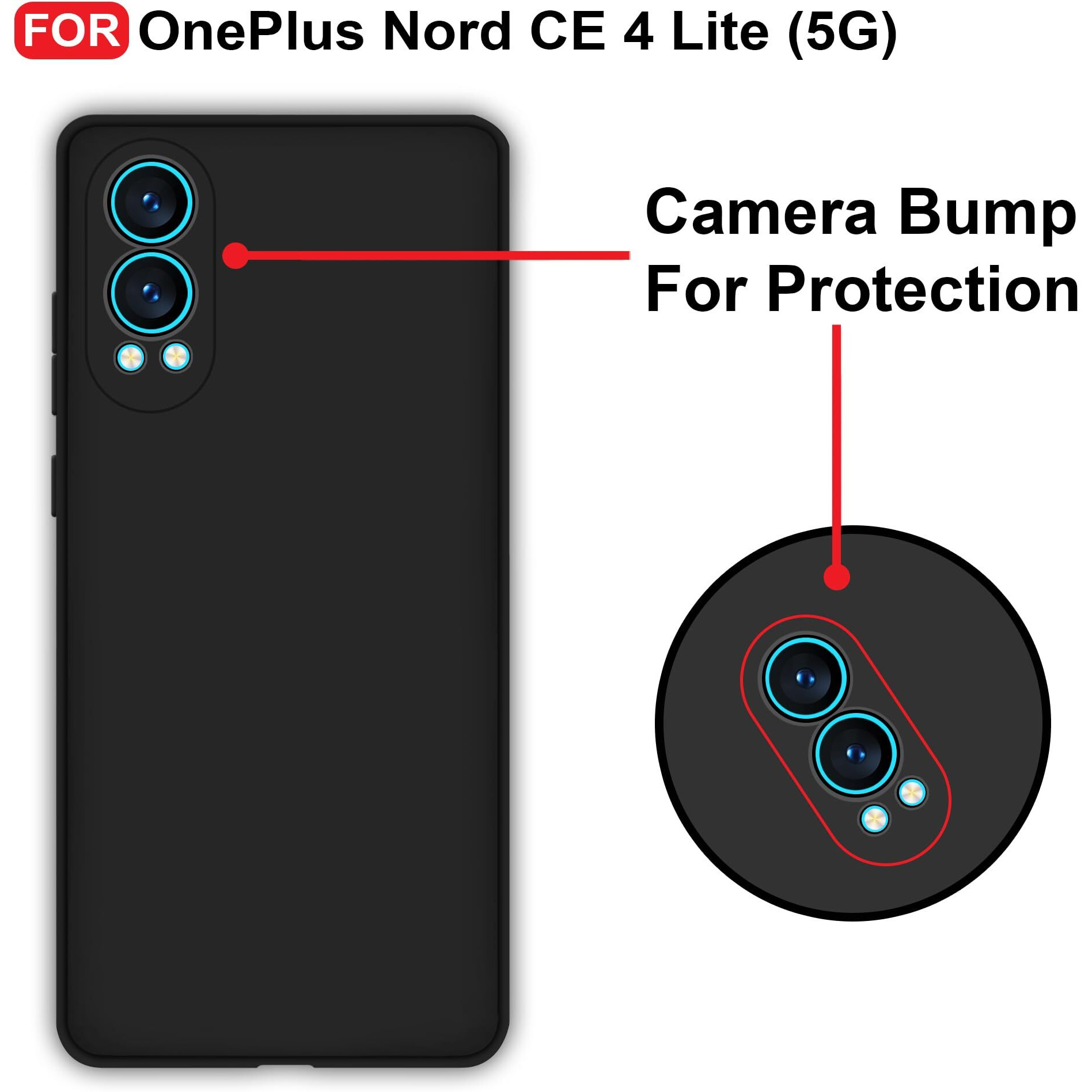 CEDO OnePlus Nord CE 4 lite / CE4 lite (5G) Back Cover | Camera Bump Protection & Inner Velvet Fabric Lining | Ultra Slim Matte Soft Rubberised Case Cover (Black)