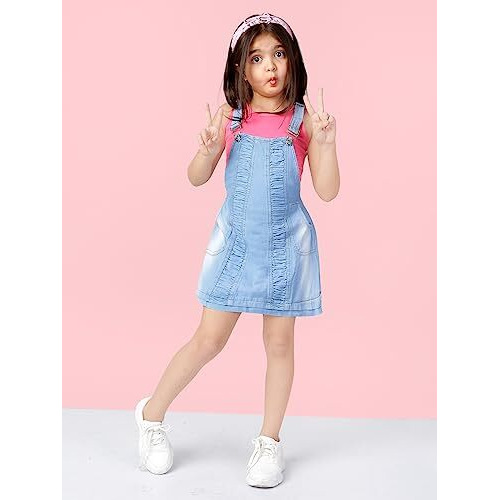 Naughty Ninos Girl's Cotton Tulip Knee-Length Dress (NN00290DRS_Blue,Pink_6 7 Years)