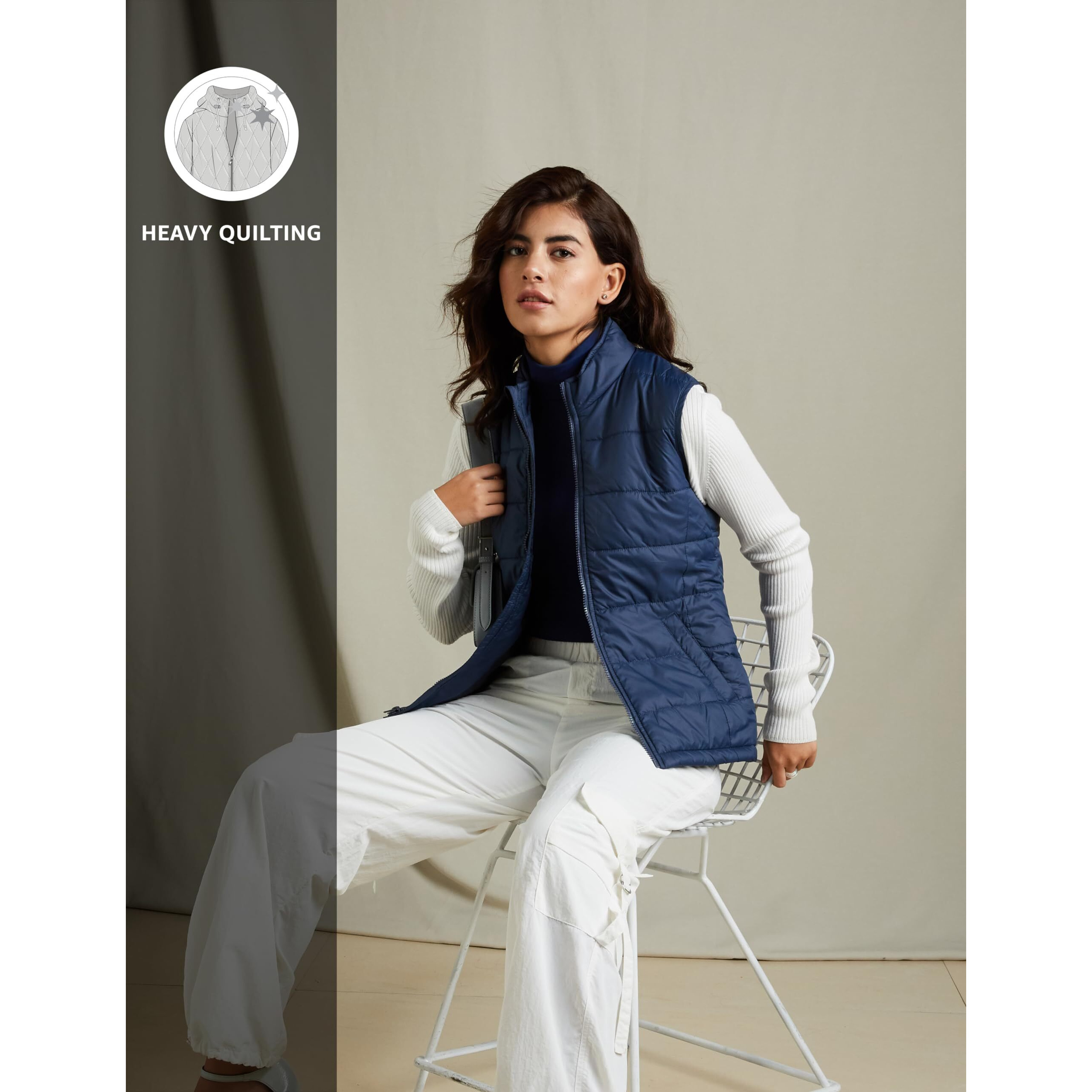 Amazon Brand - Symbol Women's Polyester Standard Length Quilted Jacket Blue Light Navy (M)