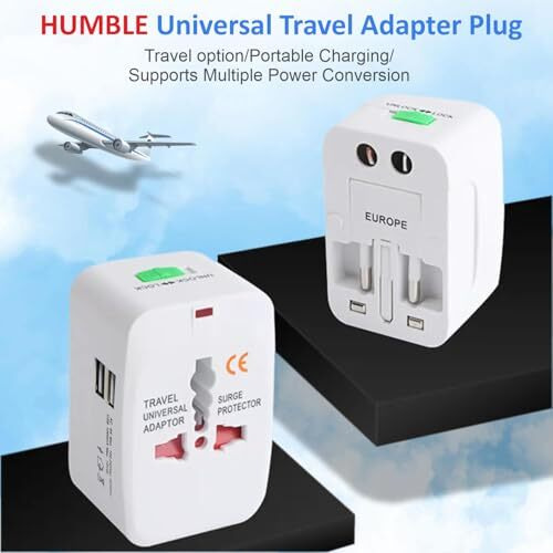 HUMBLE Universal Travel Adapter with Dual USB Charger Ports - International Multipurpose All-in-One Solution for US, AUS, UK, EU, Europe, North/South America & 150+ Countries (Rectangle)