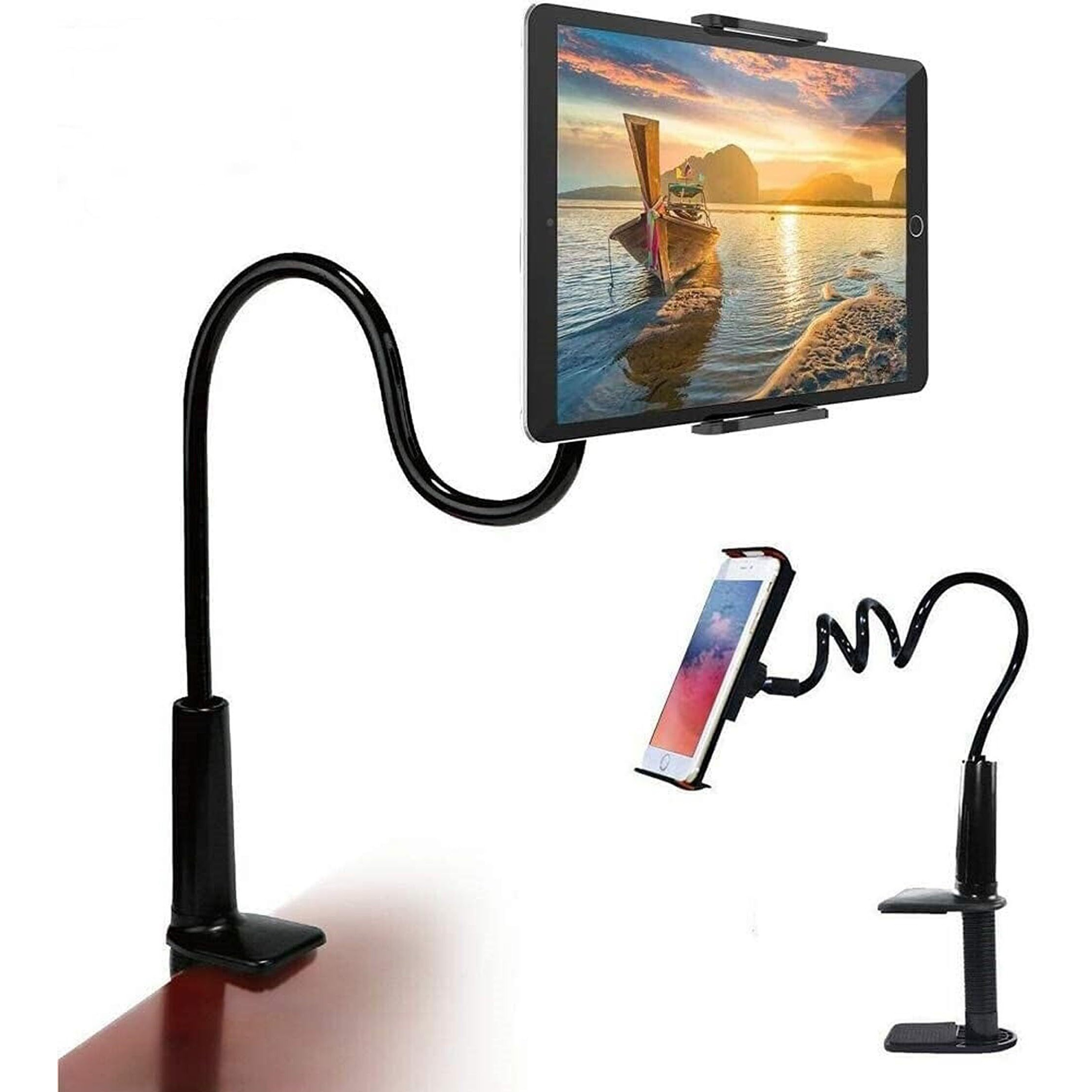 Sounce 360 Adjustable Mobile Phone Holder, Universal Phone Holder Clip Lazy Bracket Flexible Gooseneck Clamp Long Arms Mount for Mobile Tabletop Stand for Bedroom, Office, Home - Black
