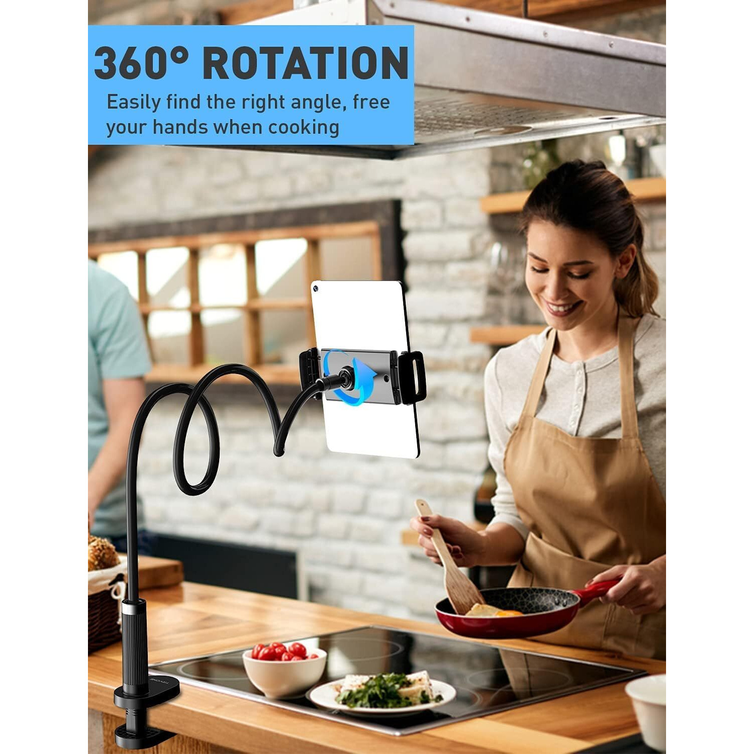 Sounce 360 Adjustable Mobile Phone Holder, Universal Phone Holder Clip Lazy Bracket Flexible Gooseneck Clamp Long Arms Mount for Mobile Tabletop Stand for Bedroom, Office, Home - Black