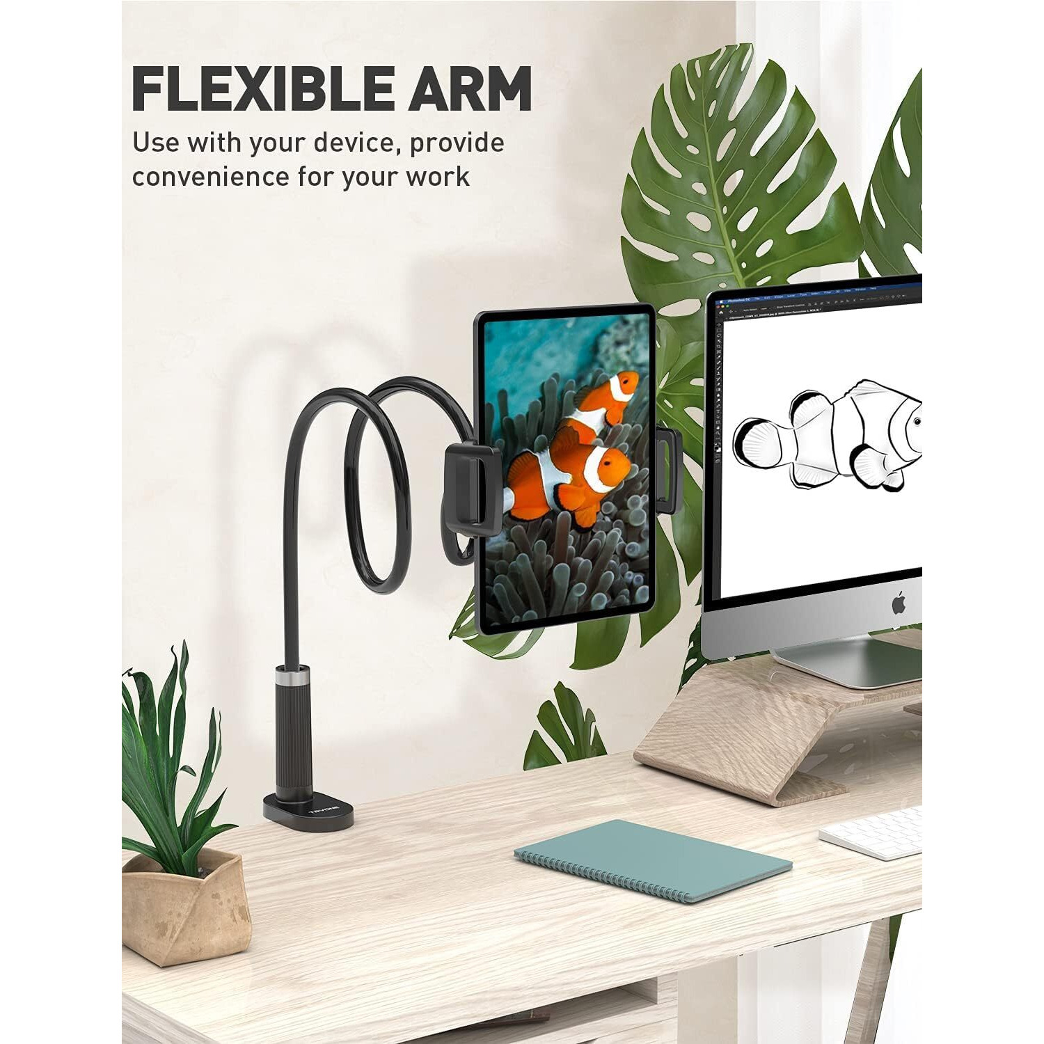 Sounce 360 Adjustable Mobile Phone Holder, Universal Phone Holder Clip Lazy Bracket Flexible Gooseneck Clamp Long Arms Mount for Mobile Tabletop Stand for Bedroom, Office, Home - Black