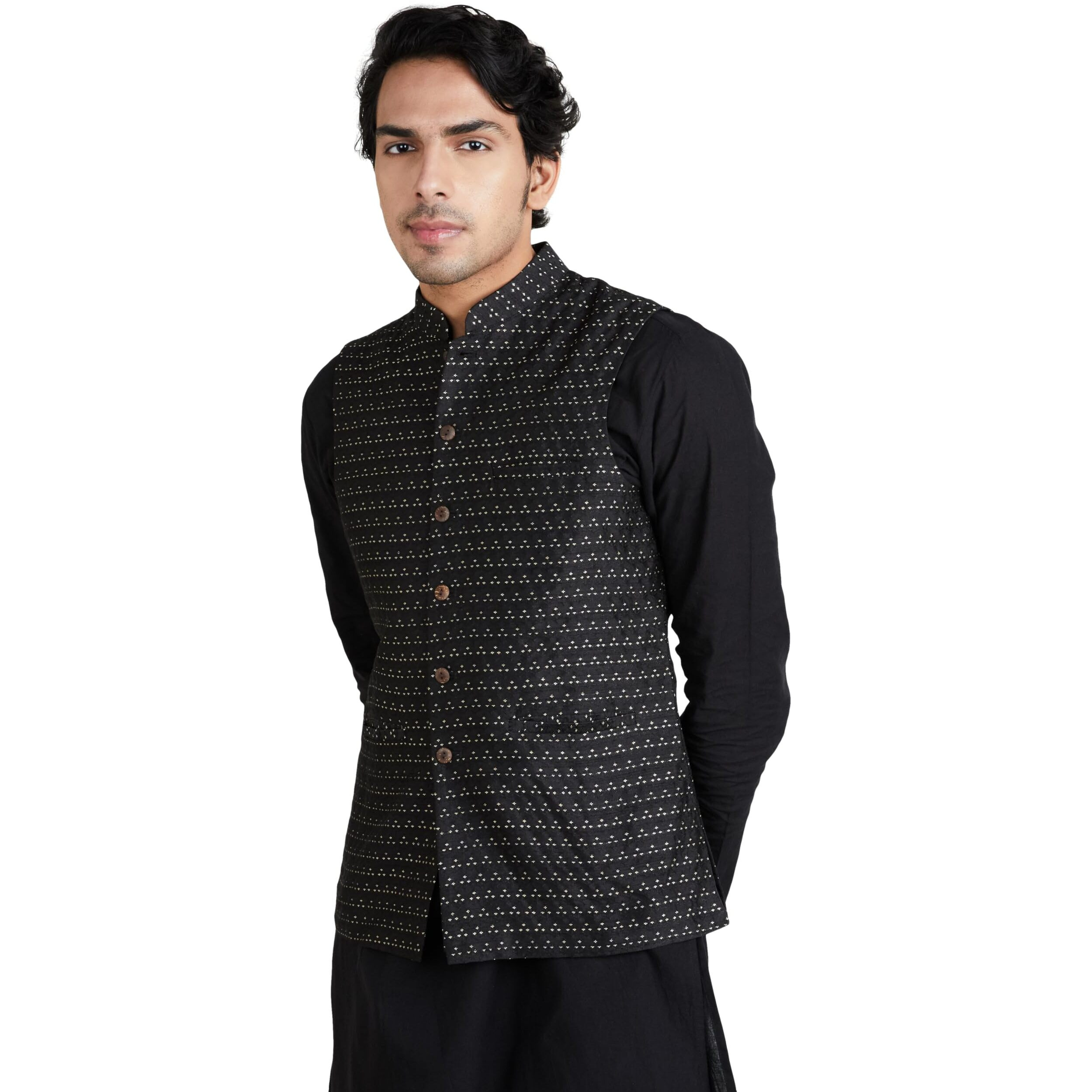 Amazon Brand - Symbol Men's Lightweight Nehru Jacket Black1 L