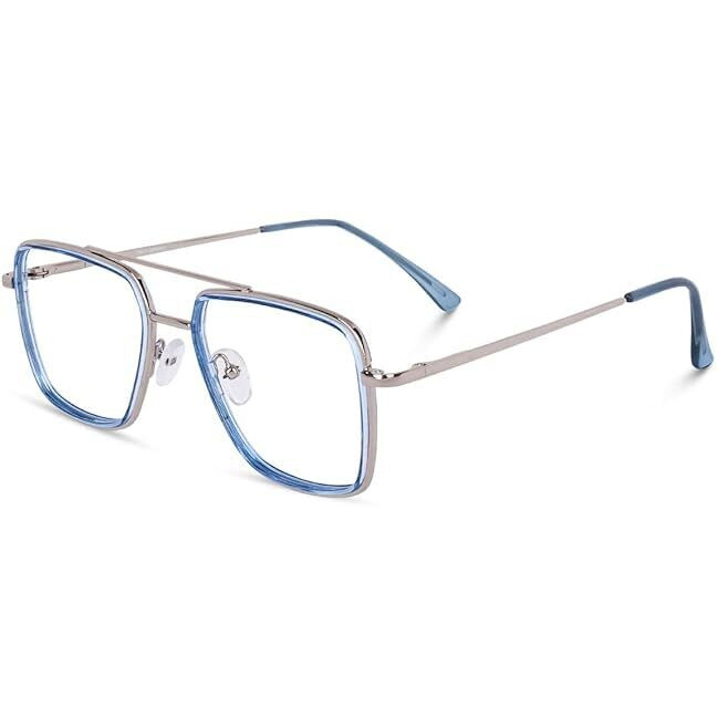 Dervin Blue Light Blocking Blue Cut Zero Power anti-glare Retro Square Eyeglasses, Frame for Eye Protection from UV by Computer/Tablet/Mobile/Laptop (Blue)