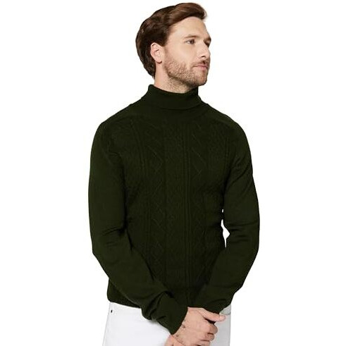 Amazon Brand - Symbol Men's Acrylic Turtle Neck Pullover Sweater (SYM-A23-SWT-08_Olive,Cable_L)