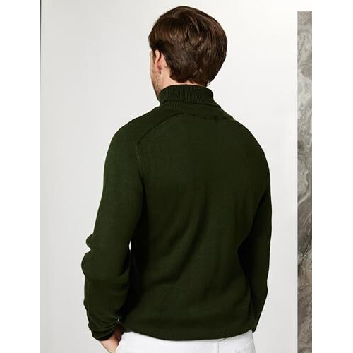 Amazon Brand - Symbol Men's Acrylic Turtle Neck Pullover Sweater (SYM-A23-SWT-08_Olive,Cable_L)