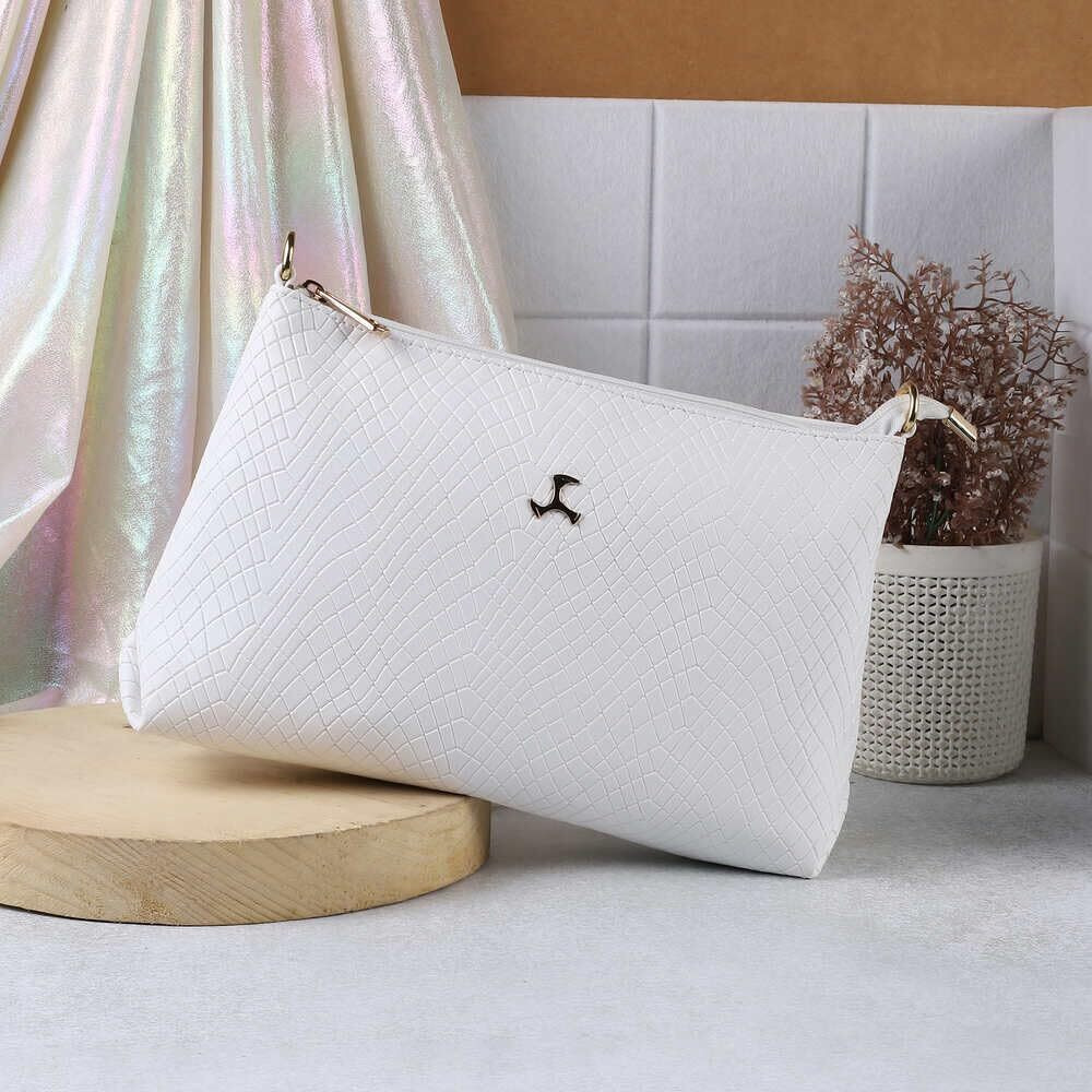 Mochi Women's White Fashionable Faux Leather Sling Bag (66-7751)
