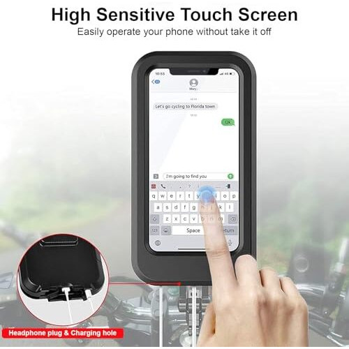 LIRAMARK 360 Rotation Waterproof Bike Phone Mount, Universal Motorcycle & Bicycle Handlebar Holder with Touch-Sensitive Screen for 4-7.2" Smartphones