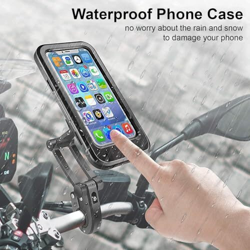 LIRAMARK 360 Rotation Waterproof Bike Phone Mount, Universal Motorcycle & Bicycle Handlebar Holder with Touch-Sensitive Screen for 4-7.2" Smartphones
