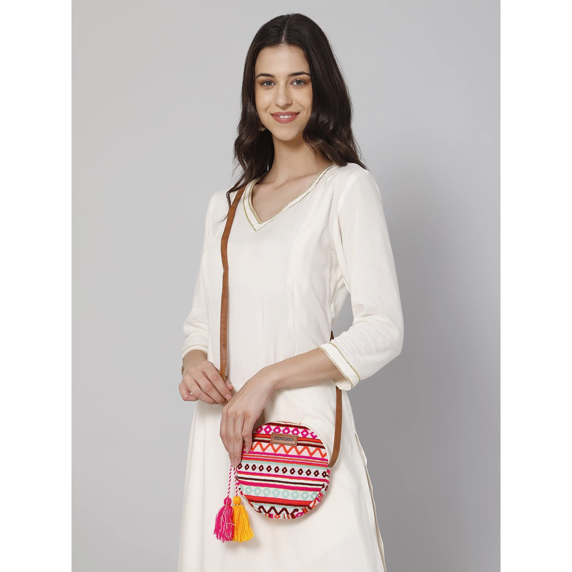 ASTRID Round Textured Sling Bag For Girls With Zip And Completely Biodegradable (Magical Maroon)