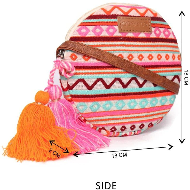 ASTRID Round Textured Sling Bag For Girls With Zip And Completely Biodegradable (Magical Maroon)