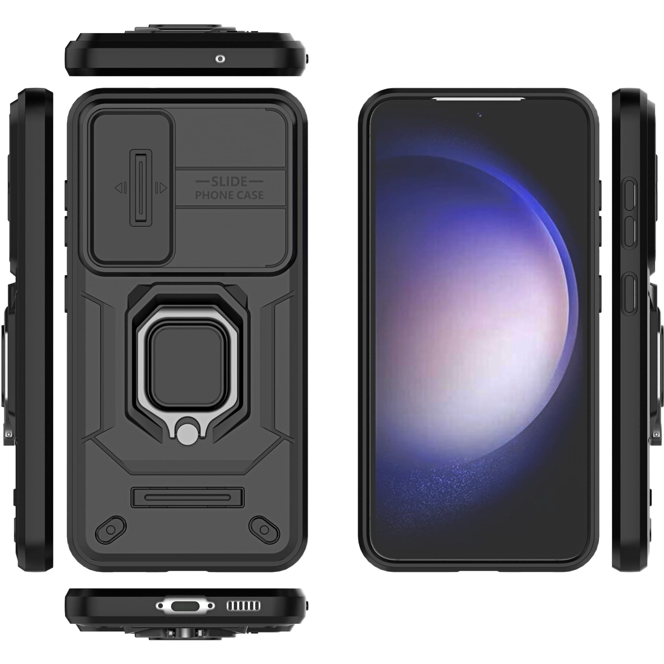 SHINESTAR Tough Armor Samsung S23 5G Bumper Back Case Cover | Ring Holder & Sliding Camera Shield Cover | 360 Degree Protection Back Case Cover for Samsung Galaxy S23 5G (Black)