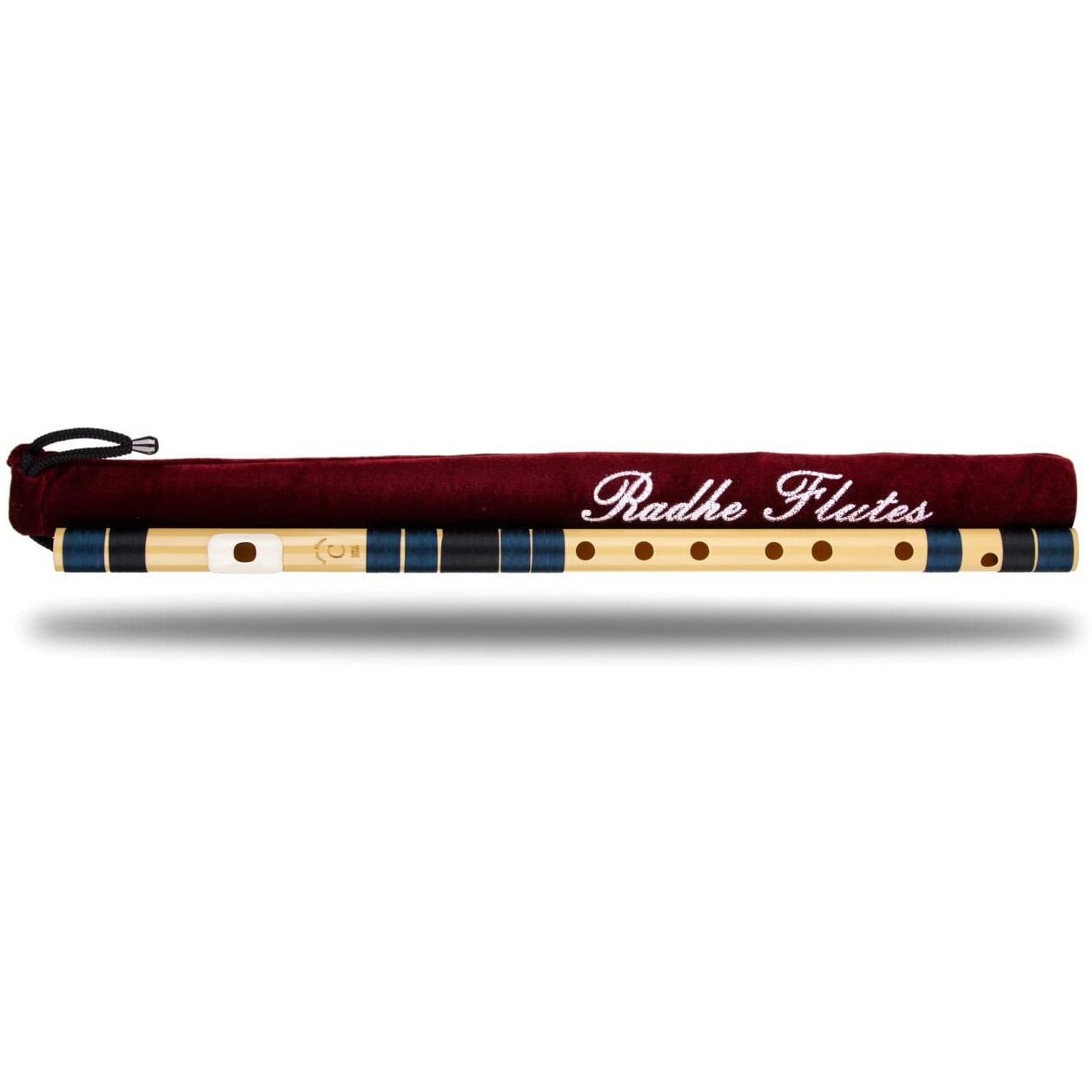 Radhe Flutes | Right Handed C Natural With Velvet Cover | Tuned With Tanpura A440Hz | PVC Fiber | Dark Blue & Black