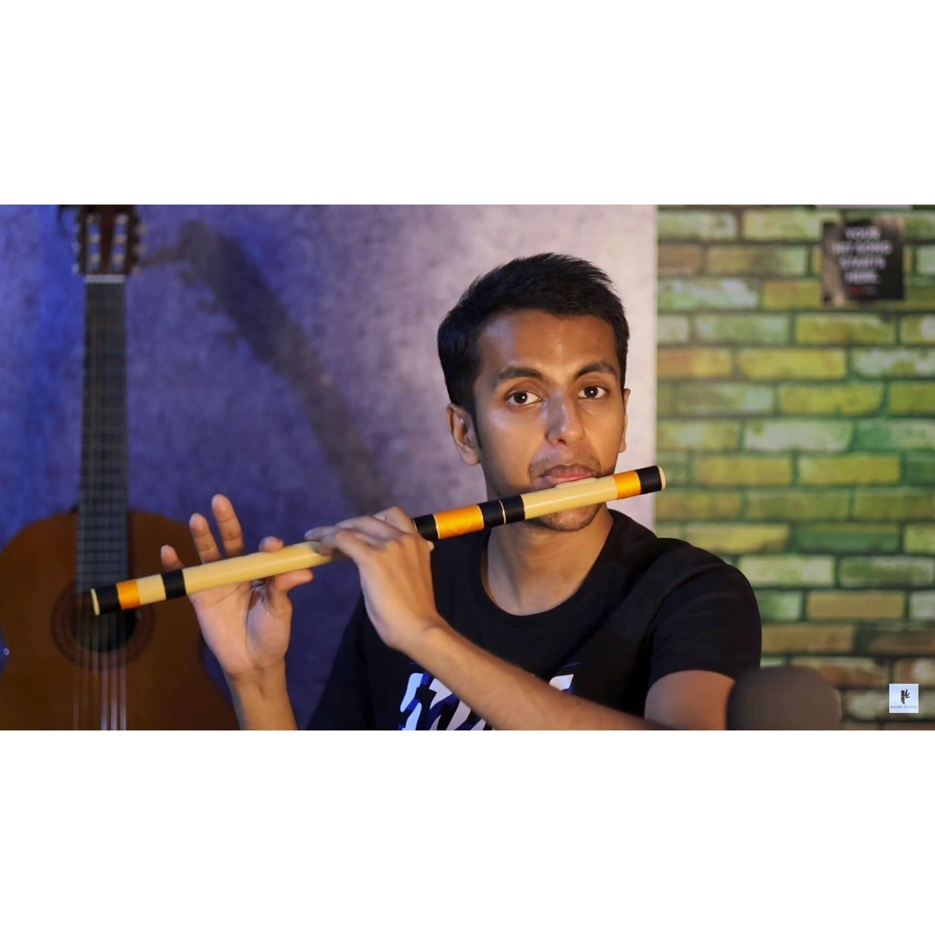 Radhe Flutes | Right Handed C Natural With Velvet Cover | Tuned With Tanpura A440Hz | PVC Fiber | Dark Blue & Black