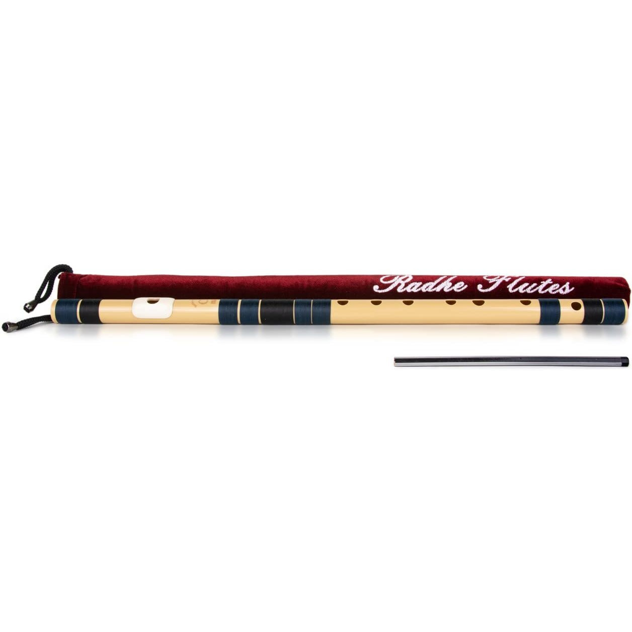 Radhe Flutes | Right Handed C Natural With Velvet Cover | Tuned With Tanpura A440Hz | PVC Fiber | Dark Blue & Black