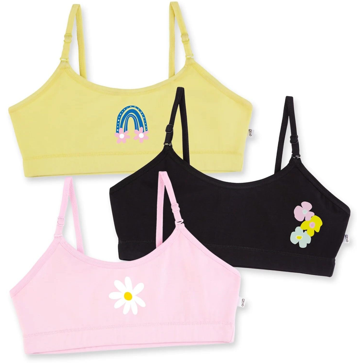 YouGotPlanB Multicolor Training Bra | Daisy Design | Cotton Blend | Non-Padded | Wire Free | Adjustable Straps | Beginners Bra for Girls | 10-12 Years | Combo Pack of 3
