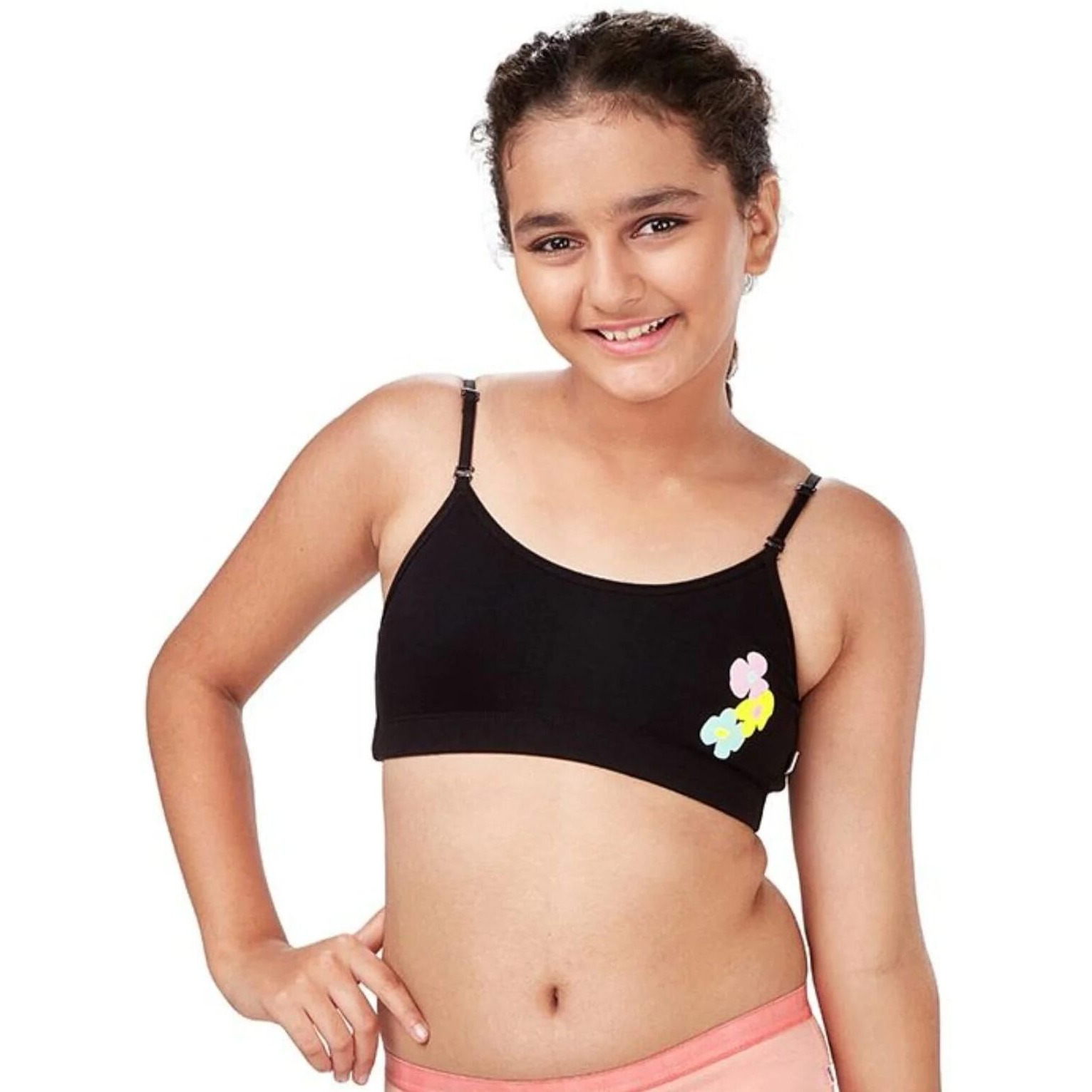 YouGotPlanB Multicolor Training Bra | Daisy Design | Cotton Blend | Non-Padded | Wire Free | Adjustable Straps | Beginners Bra for Girls | 10-12 Years | Combo Pack of 3
