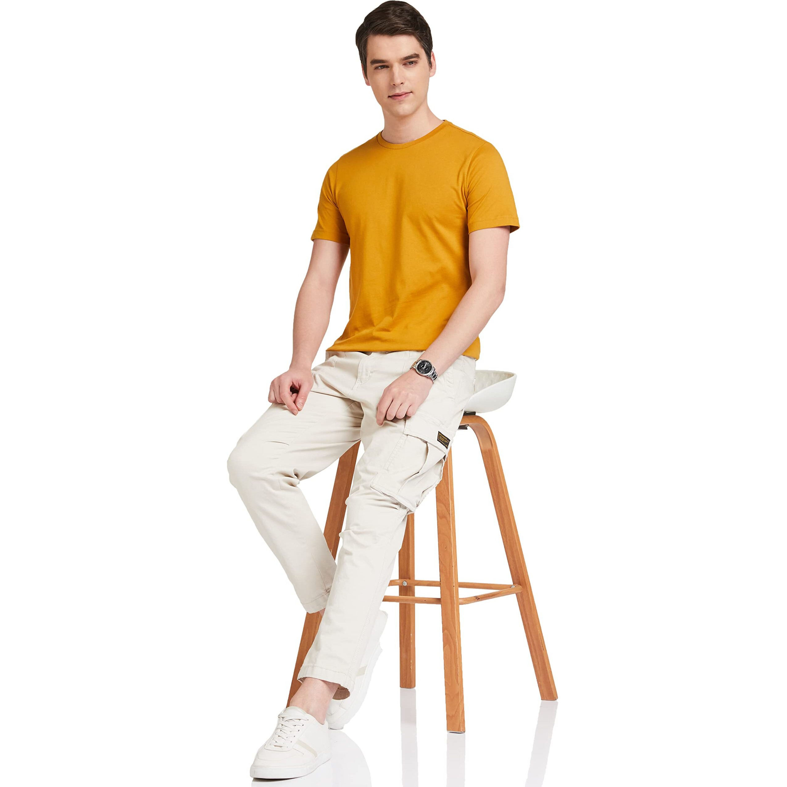 Amazon Brand - Symbol Men's Solid Cotton T Shirt | Plain | Round Neck | Half Sleeve - Regular Fit | Combo Pack of 3 (Available in Plus Size) (Dark Grey Melange, Iris Navy, Inca Gold_L)