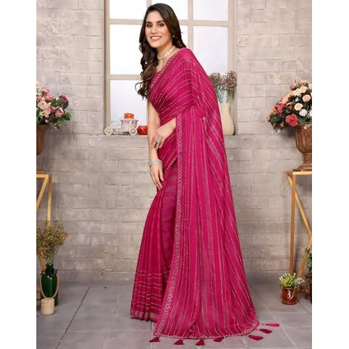 Yashika Women's Woven Chiffon Latest Black Rangoli Fabric Saree with Lace and Blouse Material (AZ-YS-P1-SWARNA-TANIKSHA-Parent_Pink)