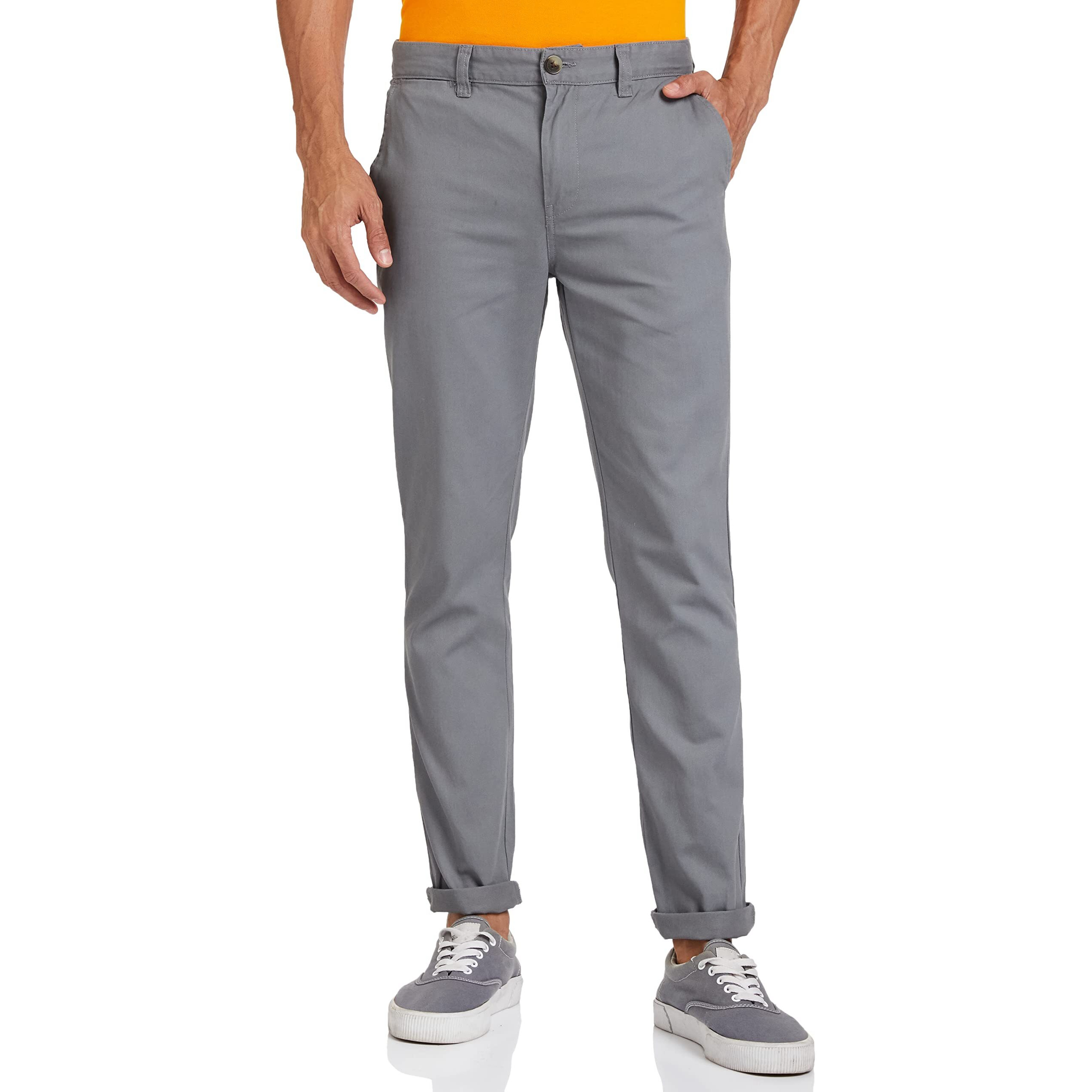 Amazon Brand - Symbol Men's Casual Cotton Pants | Chinos | Trousers (Regular Fit) (Grey_36)