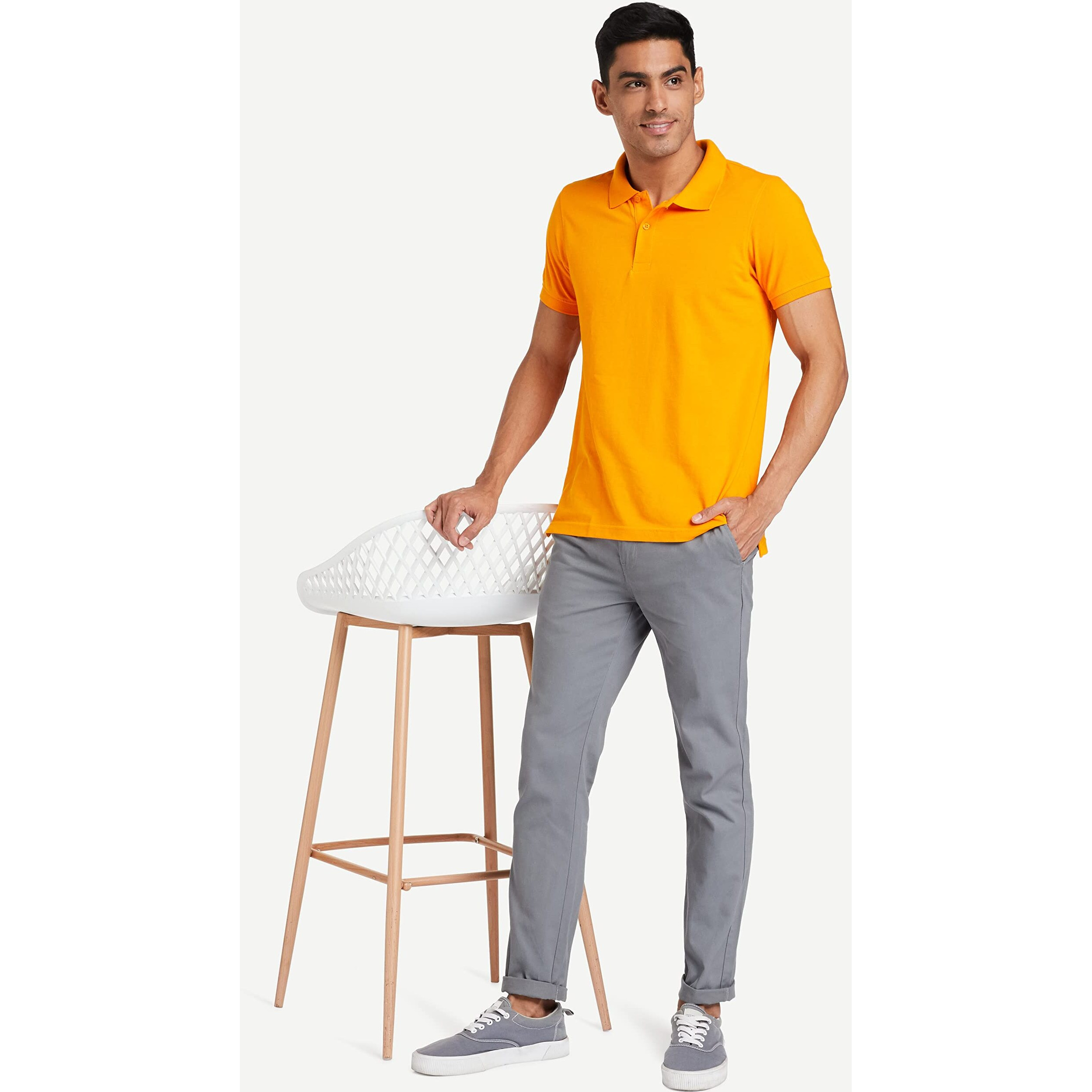 Amazon Brand - Symbol Men's Casual Cotton Pants | Chinos | Trousers (Regular Fit) (Grey_36)