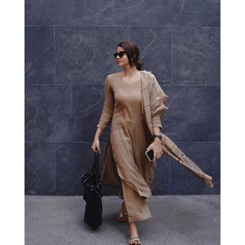 ANNI DESIGNER Women's Rayon Blend Straight Solid Kurta with Pant & Dupatta (Raja Saab Beige-VKS01_3XL_Beige_XXX-Large)