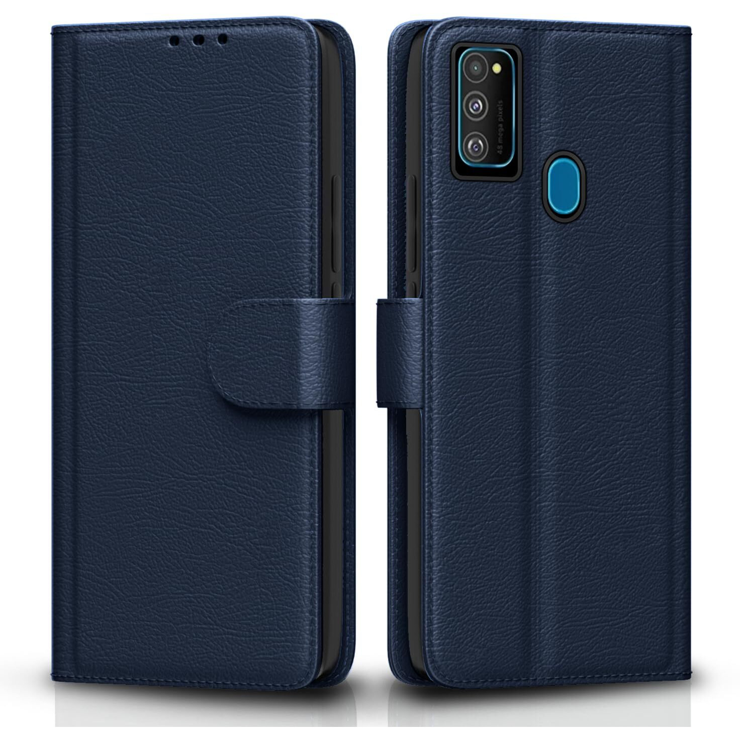Pikkme Flip Cover Leather Finish | Inside TPU with Card Pockets | Wallet Stand and Shock Proof | Complete Protection Flip Case for Samsung Galaxy M30s / M21 / M21 2021(Blue)