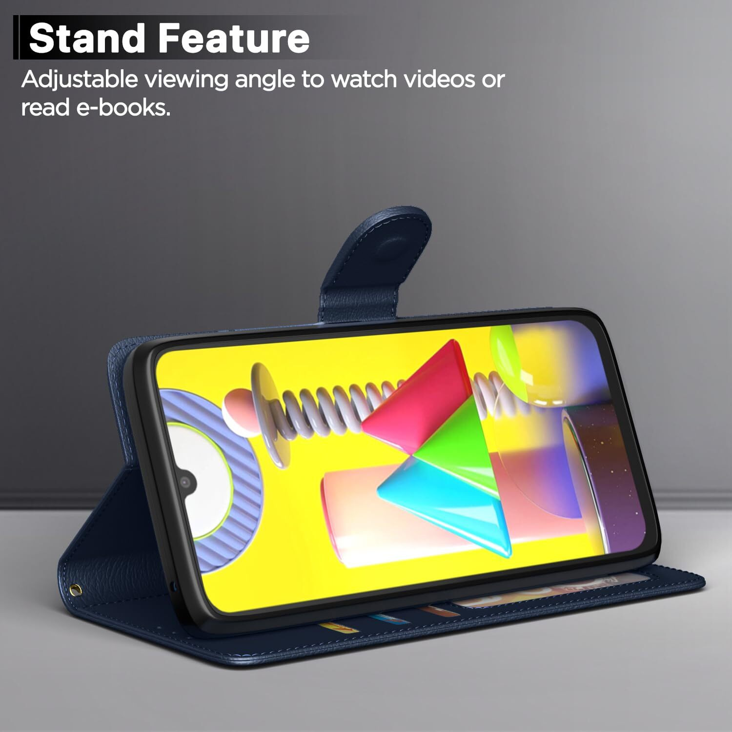 Pikkme Flip Cover Leather Finish | Inside TPU with Card Pockets | Wallet Stand and Shock Proof | Complete Protection Flip Case for Samsung Galaxy M30s / M21 / M21 2021(Blue)