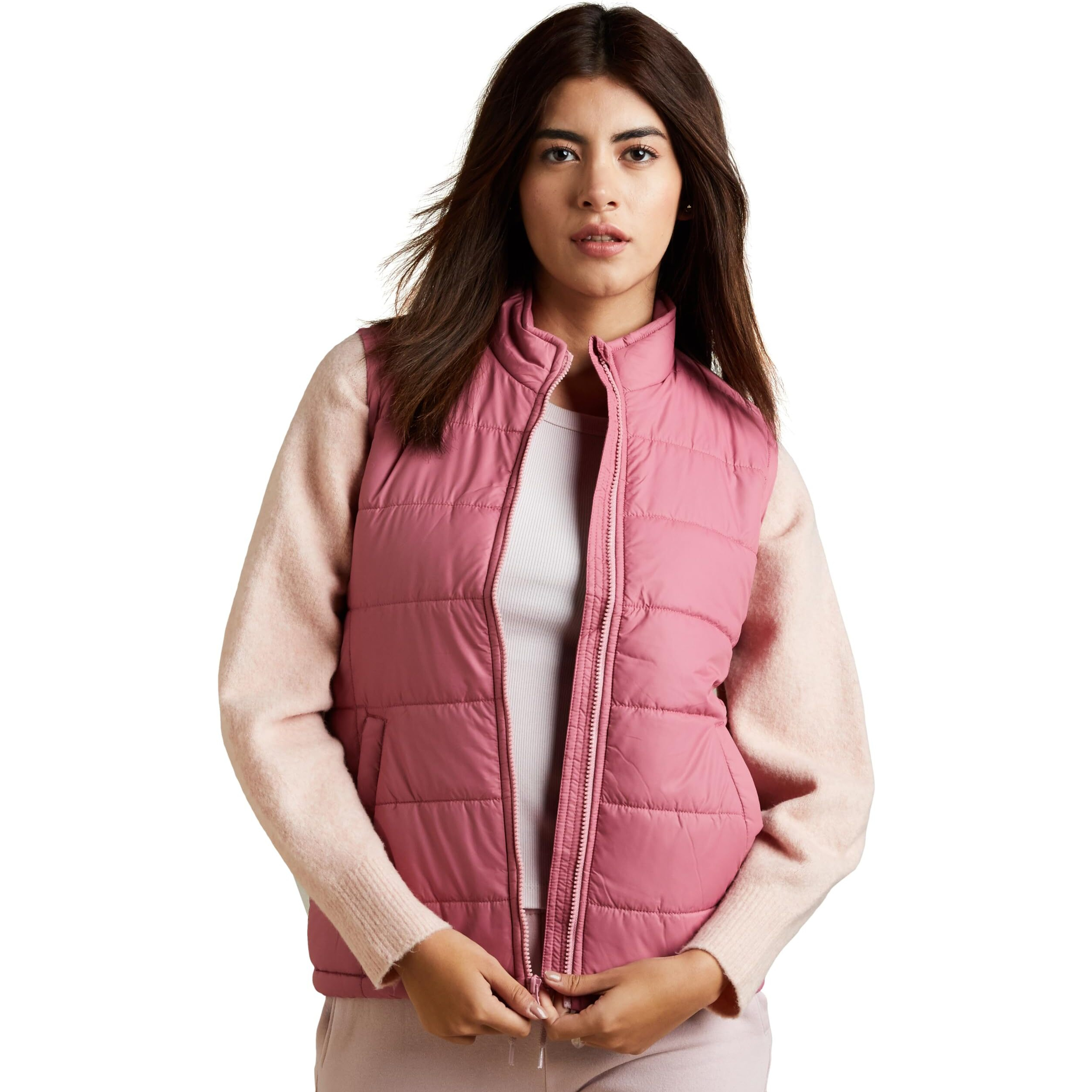 Amazon Brand - Symbol Polyester Women's Standard Length Quilted Jacket (Aw19Kj002_Coral_Small)