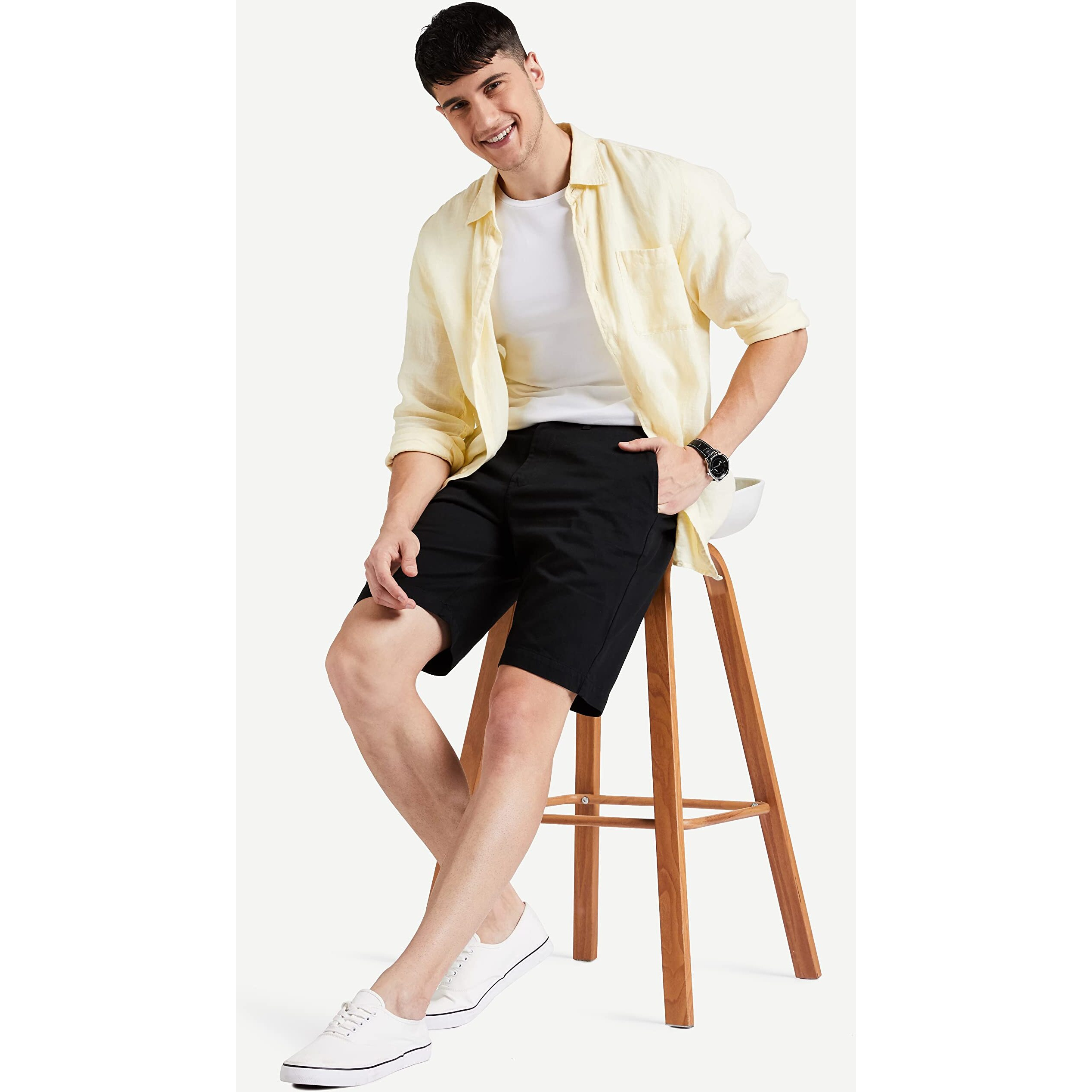 Amazon Brand - Symbol Men's Cotton Chino Shorts | Casual Half Pants | Bermuda (Black_32)