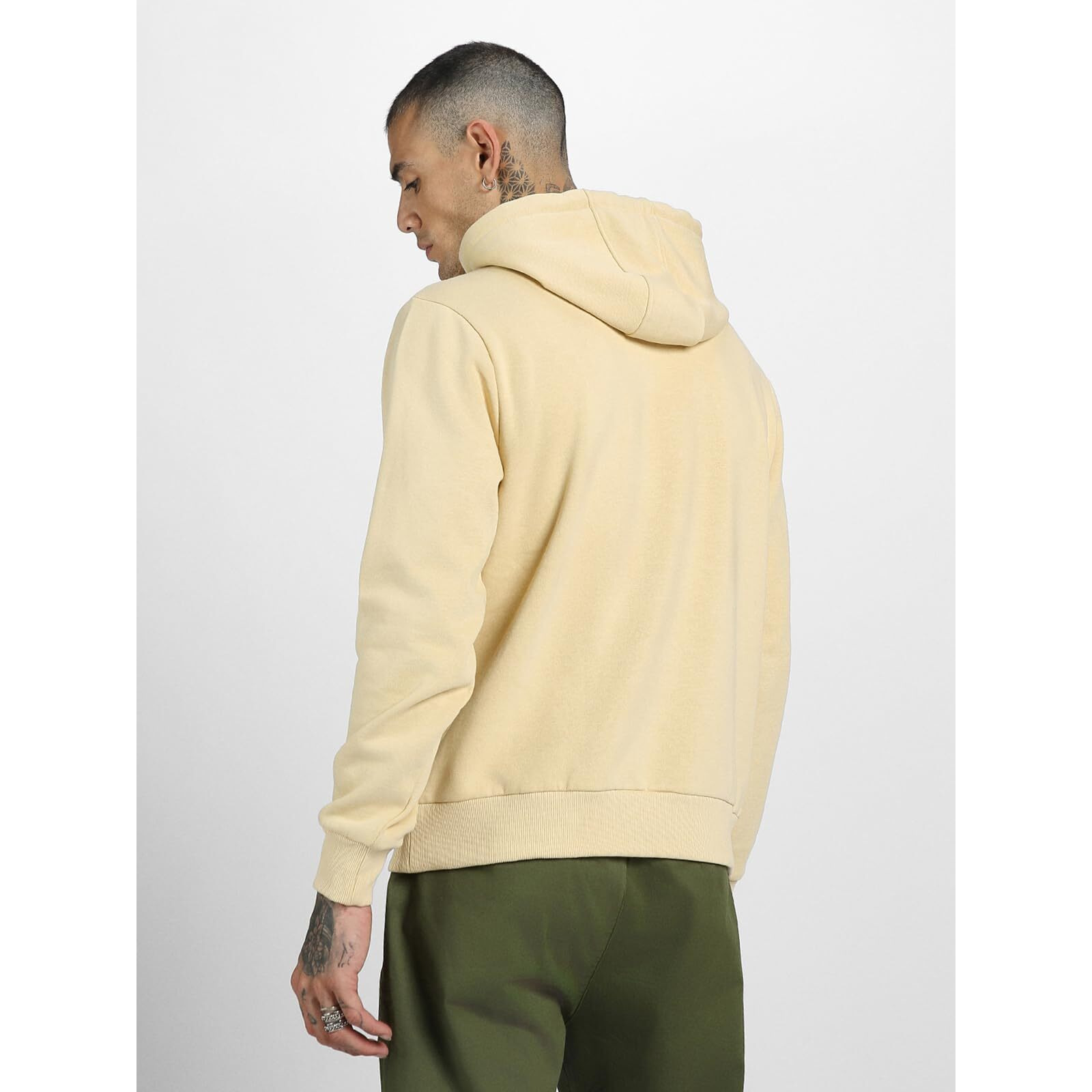 Veirdo Cotton Polly Fleece Regular Fit Beige Solid Hoodie for Men (VH0423SYPL56_M)