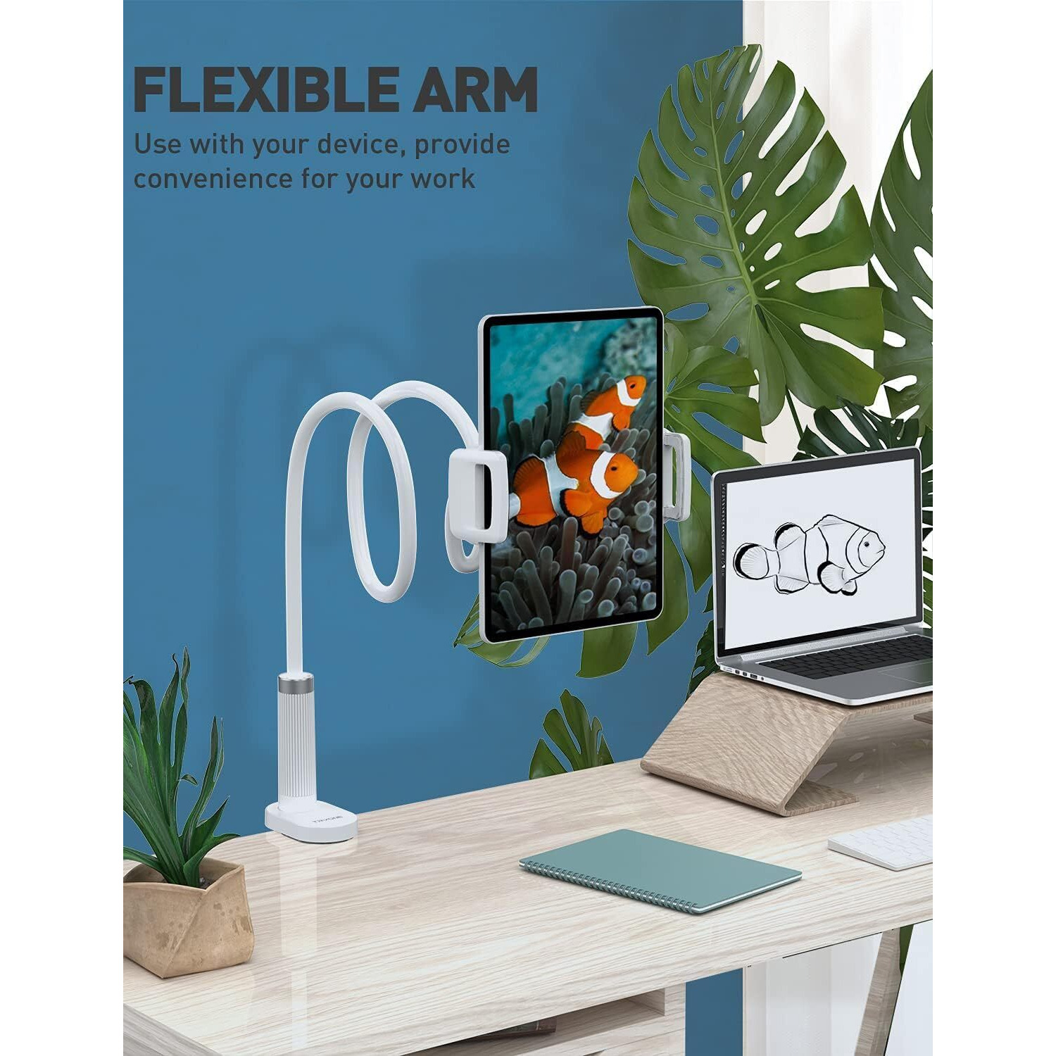 Sounce 360 Adjustable Mobile Phone Holder, Universal Phone Holder Clip Lazy Bracket Flexible Gooseneck Clamp Long Arms Mount for Mobile Tabletop Stand for Bedroom, Office, Home - White