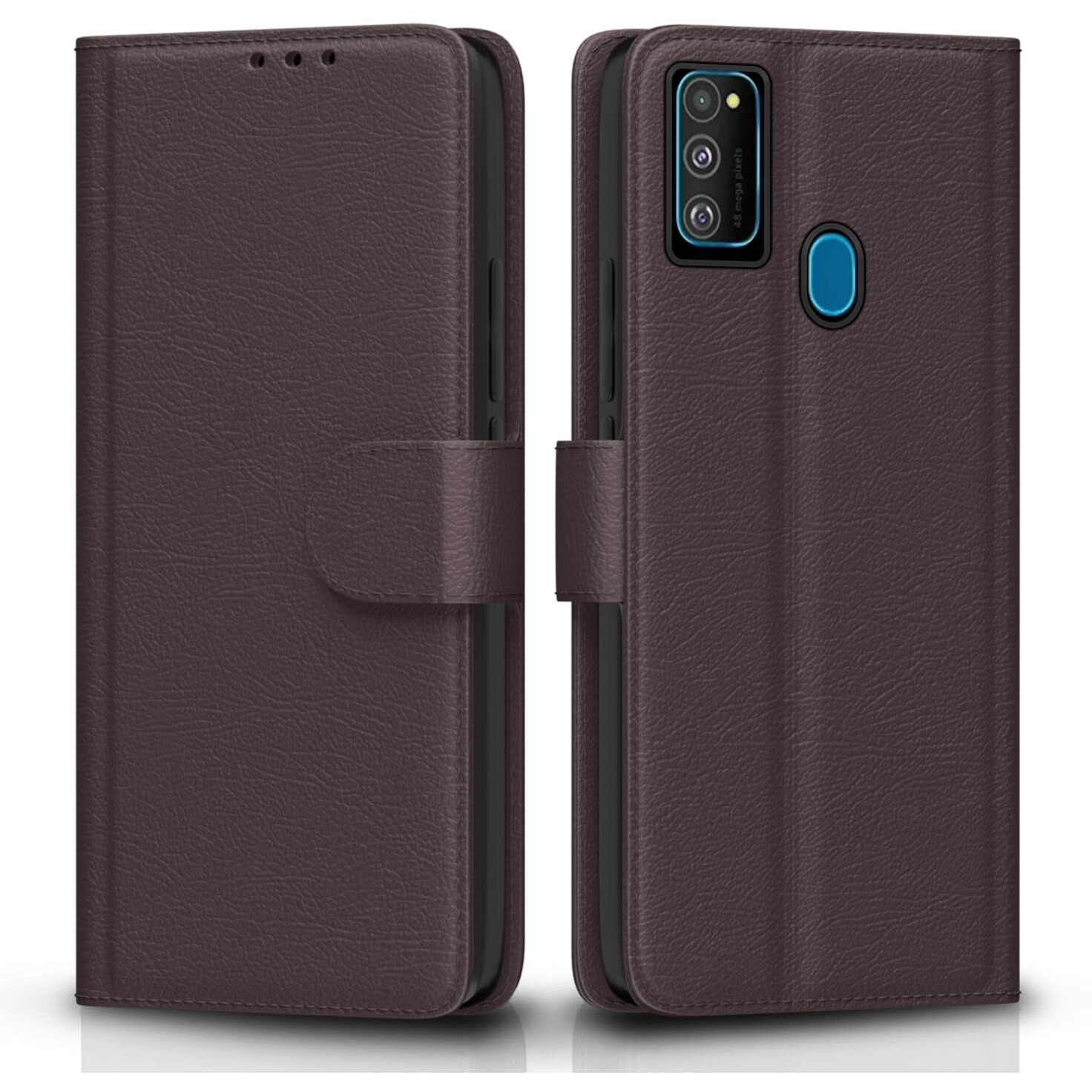Pikkme Flip Cover Leather Finish | Inside TPU with Card Pockets | Wallet Stand and Shock Proof | Complete Protection Flip Case for Samsung Galaxy M30s / M21 / M21 2021(Coffee)