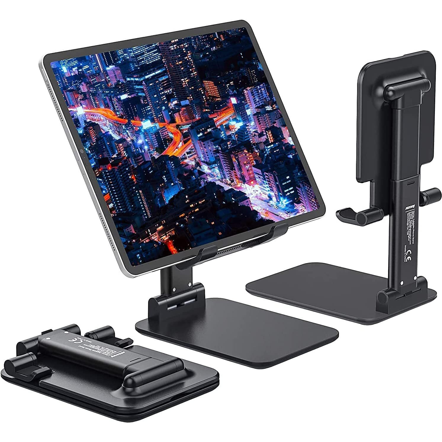 Sounce Foldable Portable Phone Holder Stand, Tabletop Adjustable Cell Phone Stand with Height Adjustable Cradle, Stable and Easy to Use Compatible for All 4-8 inches Smartphones Mount (Black)