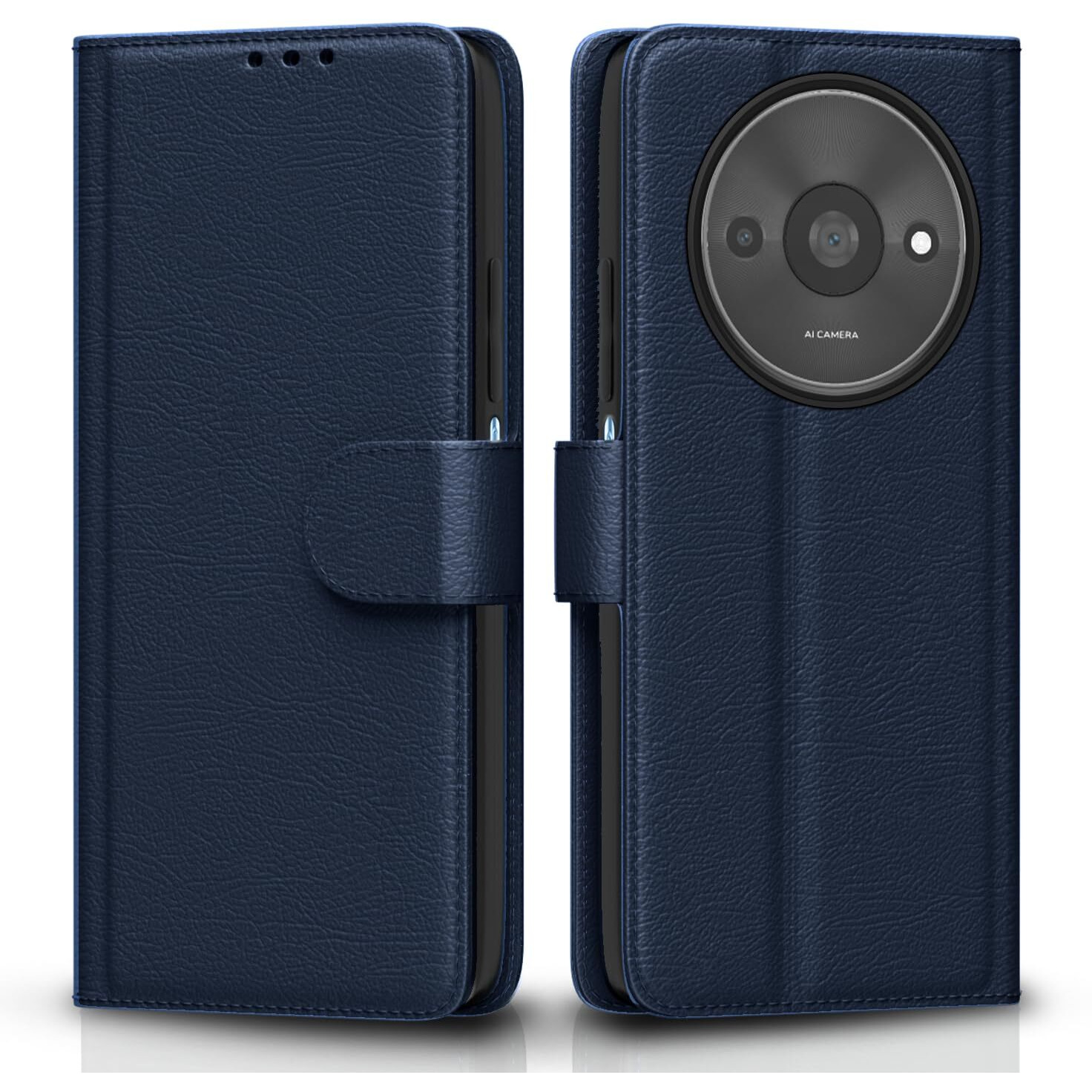 Pikkme Flip Cover Leather Finish | Inside TPU with Card Pockets | Wallet Stand and Shock Proof | Complete Protection Flip Case for Redmi A3 (2024) / Redmi A3x / Poco C61(Blue)