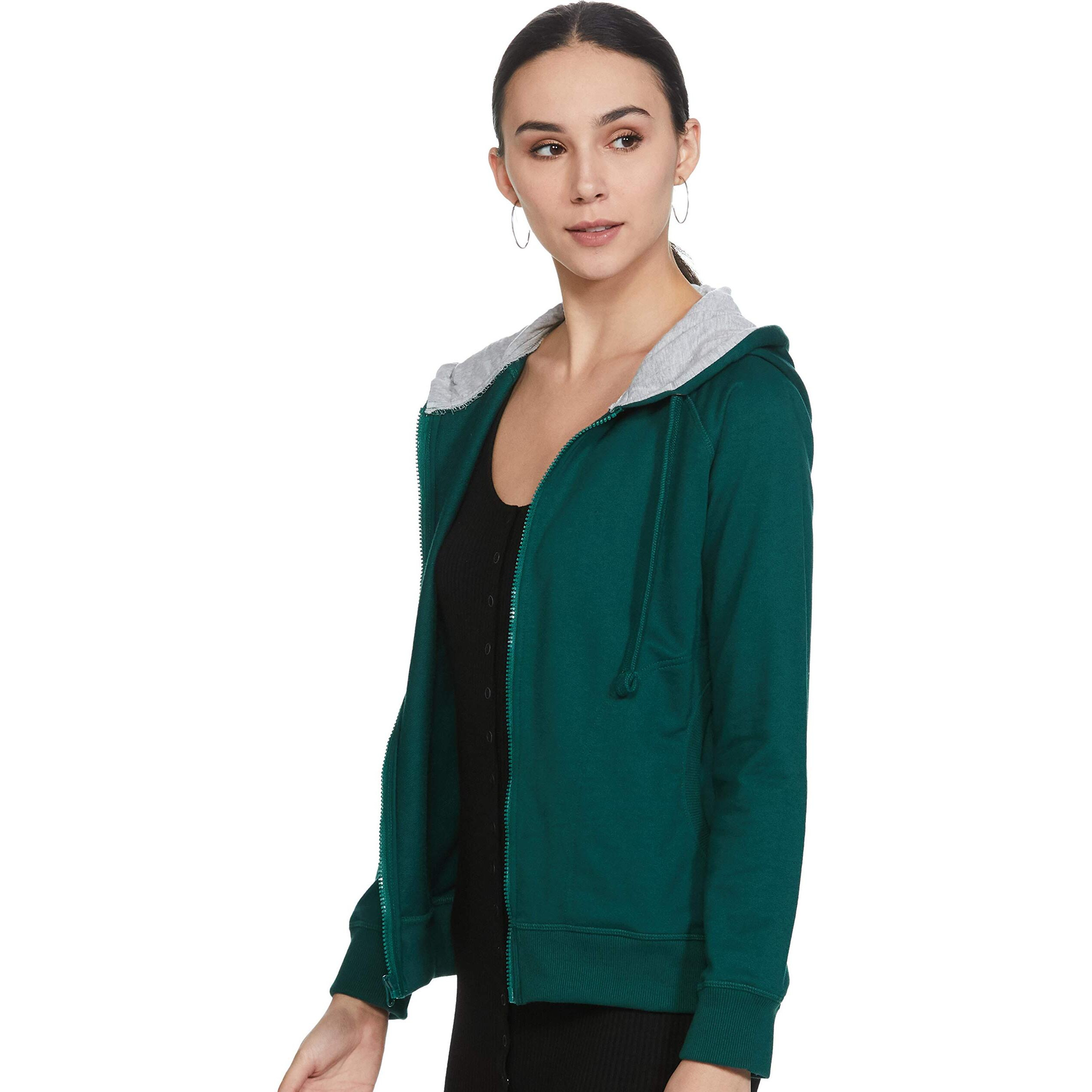 Amazon Brand - Symbol Women's Cotton Blend Solid Regular Fit Long Sleeve Hooded Terry Sweatshirt Forest Green, Large
