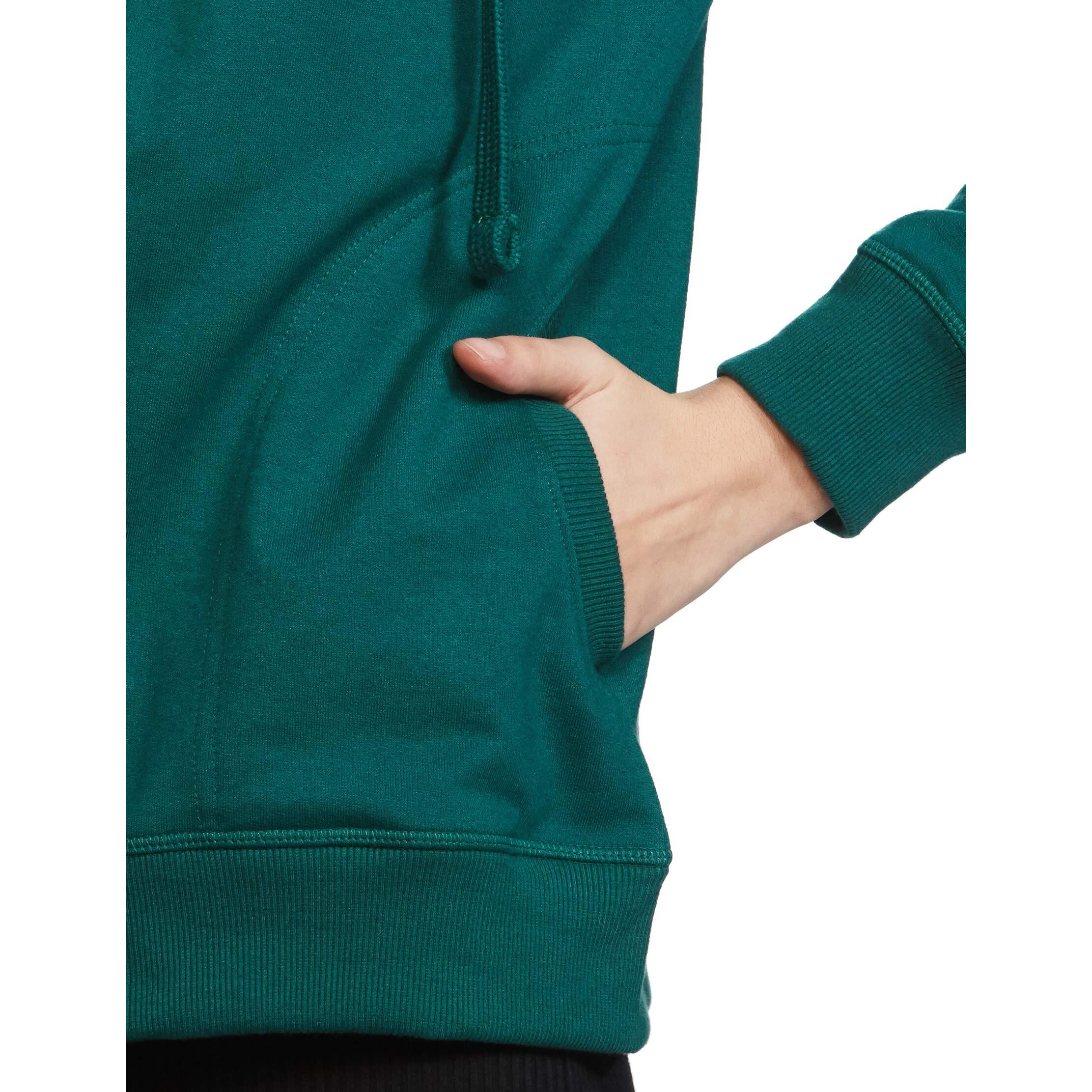 Amazon Brand - Symbol Women's Cotton Blend Solid Regular Fit Long Sleeve Hooded Terry Sweatshirt Forest Green, Large