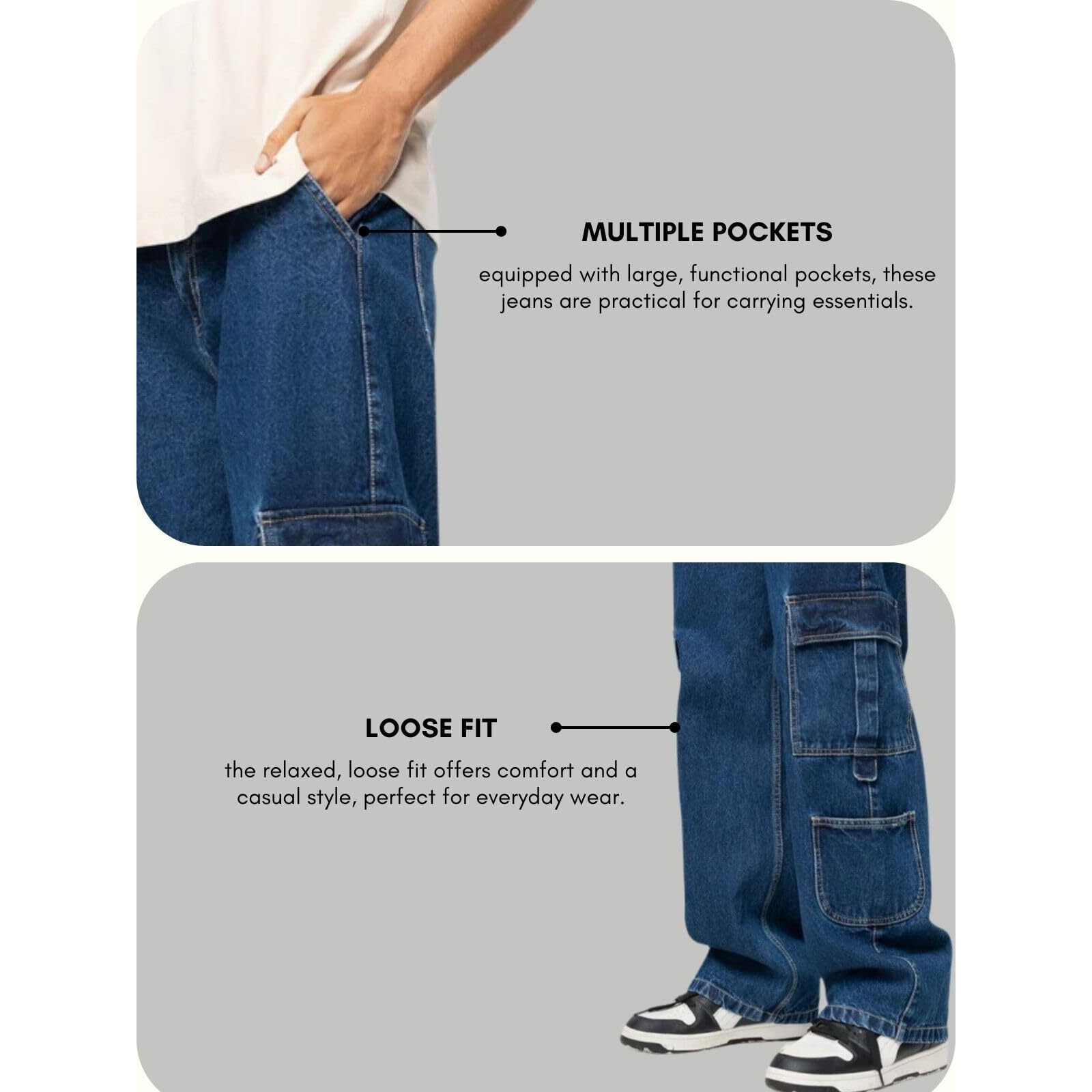GRECIILOOKS Men Jeans | Men Jeans Pants | Denim Jeans | Baggy Jeans for Men | Cargo Jeans for Man | Stylish Jeans for Men (in, Numeric, 36, Regular, Blue 01)