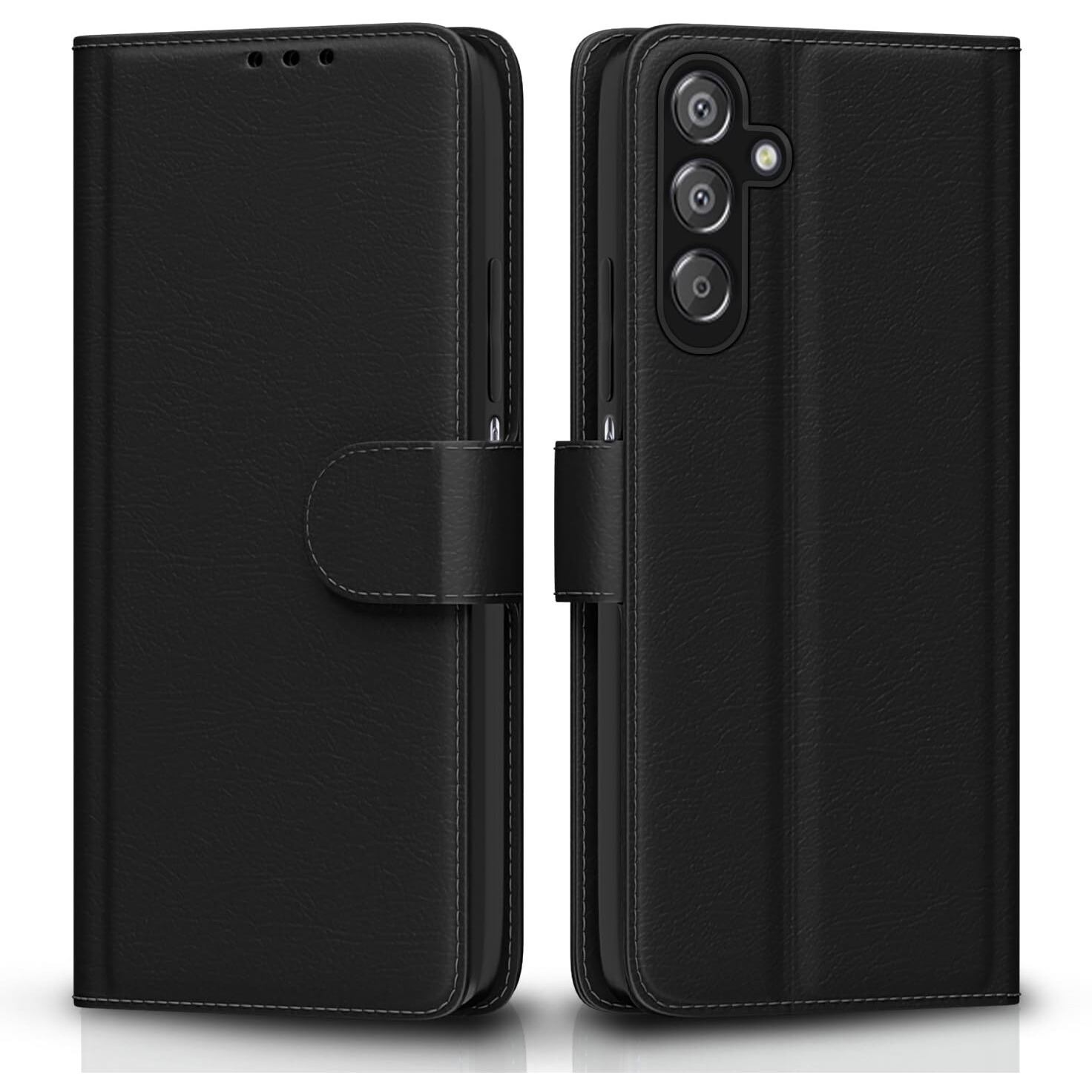 Pikkme Flip Cover Leather Finish | Inside TPU with Card Pockets | Wallet Stand and Shock Proof | Complete Protection Flip Case for Samsung Galaxy F15 5G / M15 5G / M15 Prime 5G(Black)