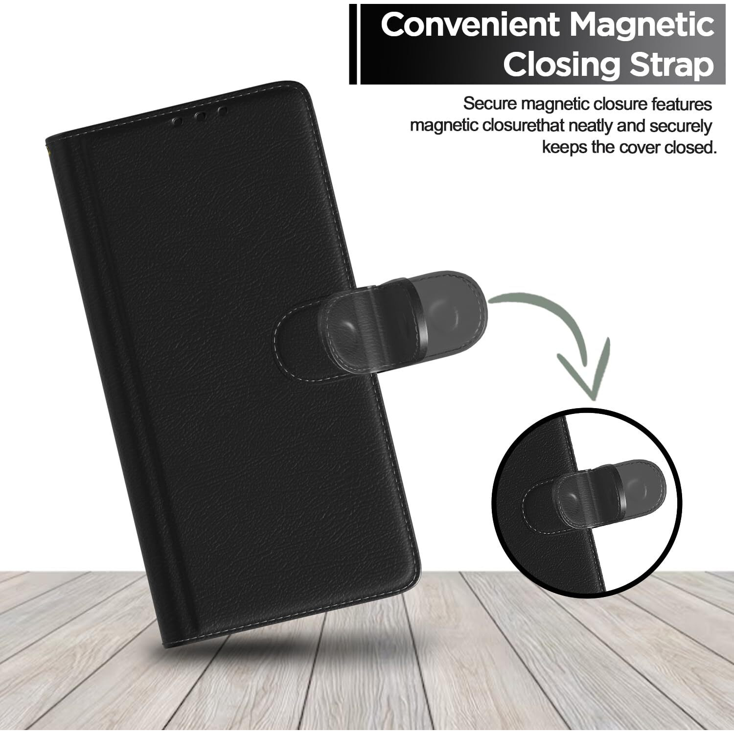 Pikkme Flip Cover Leather Finish | Inside TPU with Card Pockets | Wallet Stand and Shock Proof | Complete Protection Flip Case for Samsung Galaxy F15 5G / M15 5G / M15 Prime 5G(Black)