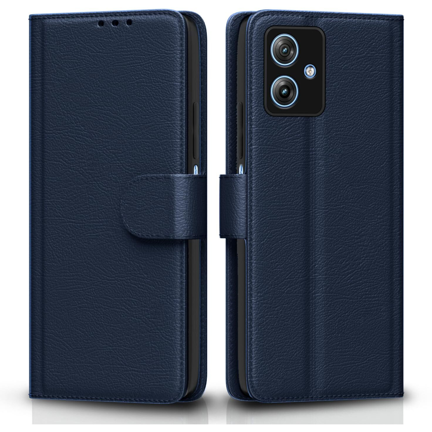 Pikkme Flip Cover Leather Finish | Inside TPU with Card Pockets | Wallet Stand and Shock Proof | Complete Protection Flip Case for Moto G54 5G / G64 5G(Blue)