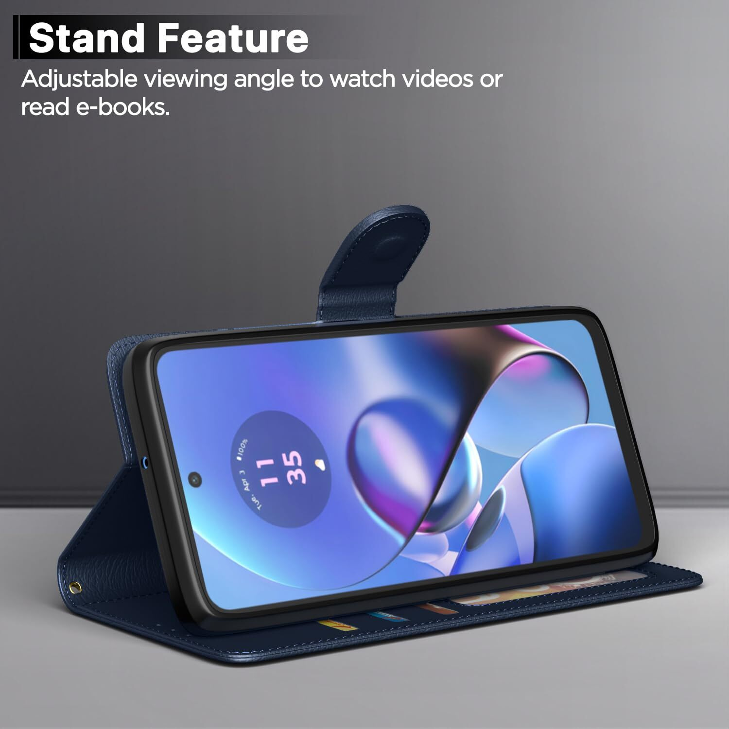 Pikkme Flip Cover Leather Finish | Inside TPU with Card Pockets | Wallet Stand and Shock Proof | Complete Protection Flip Case for Moto G54 5G / G64 5G(Blue)